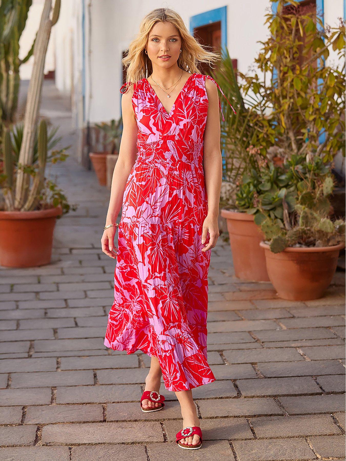 Joe Browns Petite Collette Tie Shoulder Cotton Maxi Dress - Red |  Littlewoods