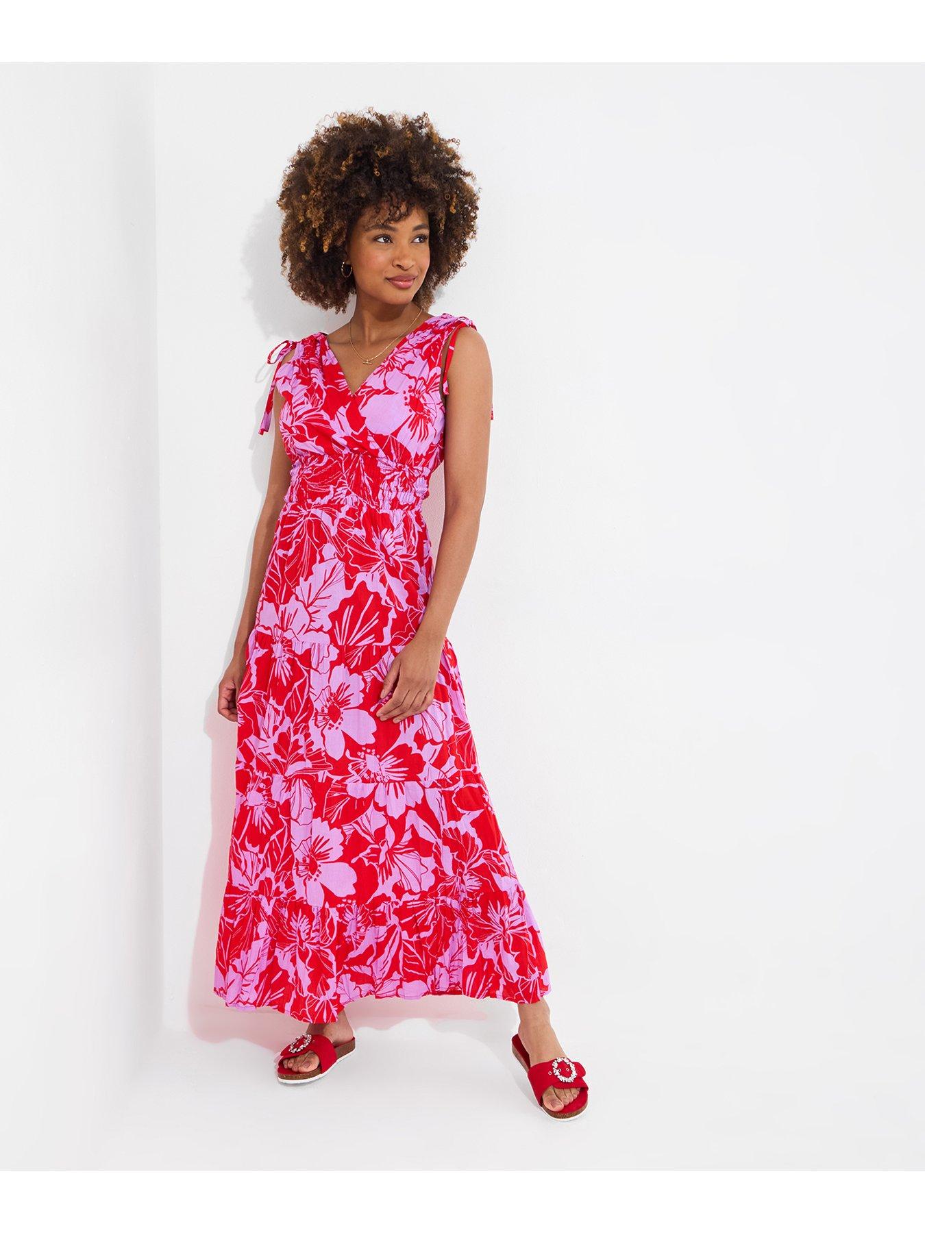 Joe Browns Petite Collette Tie Shoulder Cotton Maxi Dress - Red |  Littlewoods
