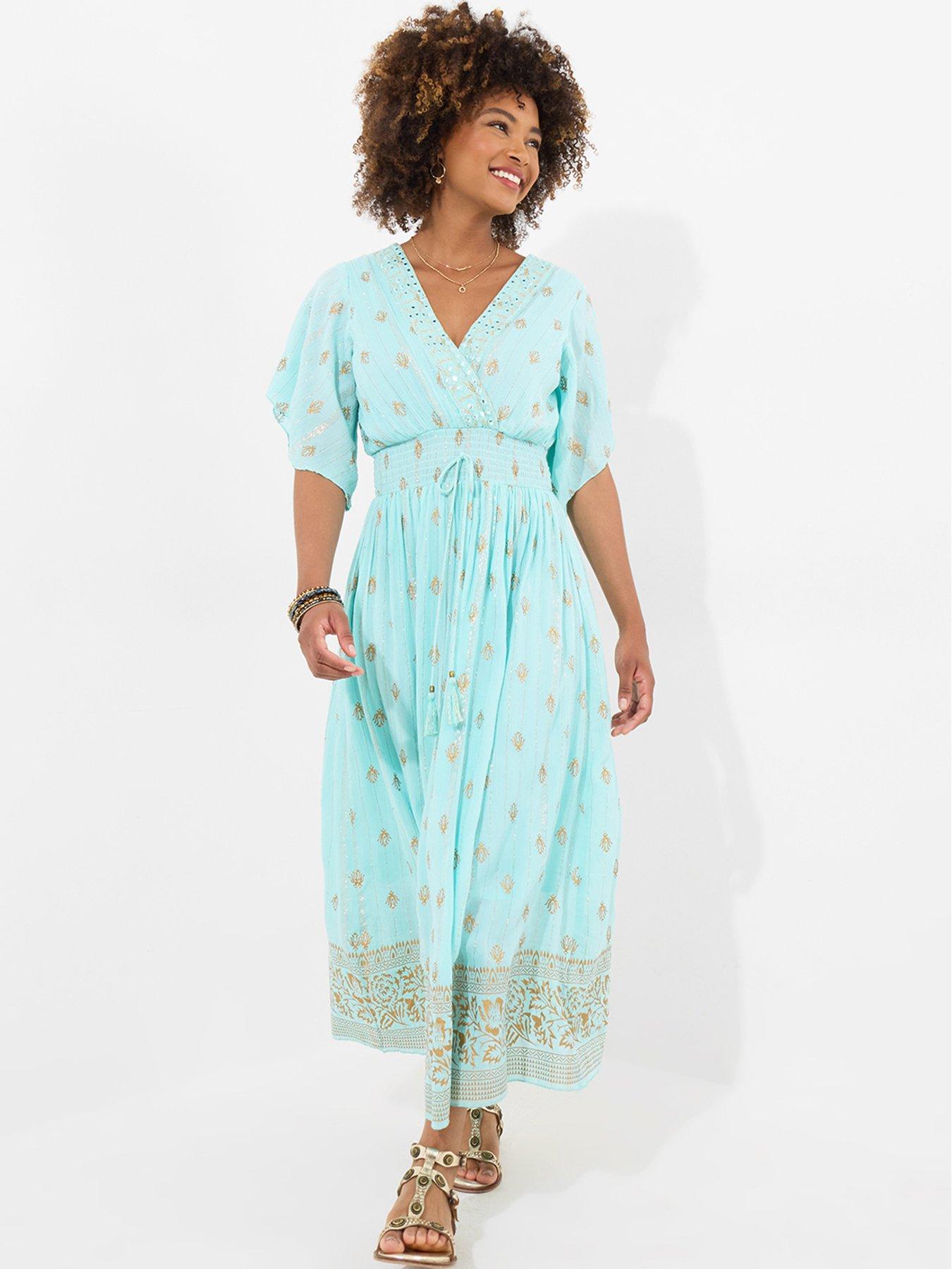 joe browns blue dress Joe Browns Light Blue Floral Cotton Fit & Flare Rockability Dress 18  Occasion