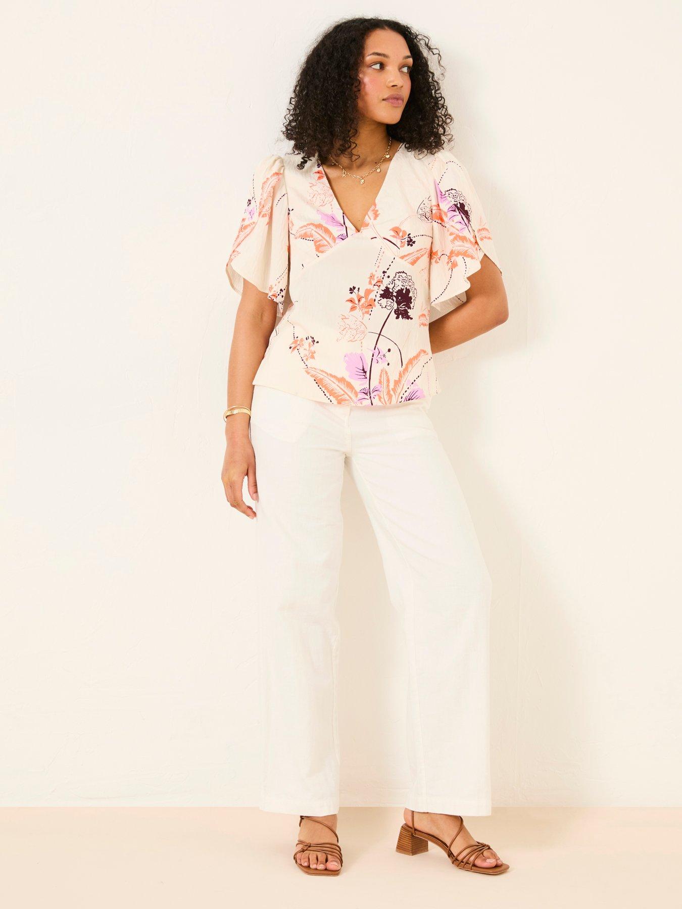 Image 3 of 6 of FatFace Florence Flute Sleeve Top - Ivory