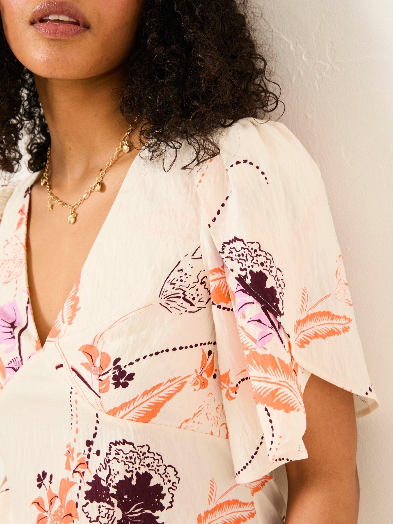Image 4 of 6 of FatFace Florence Flute Sleeve Top - Ivory