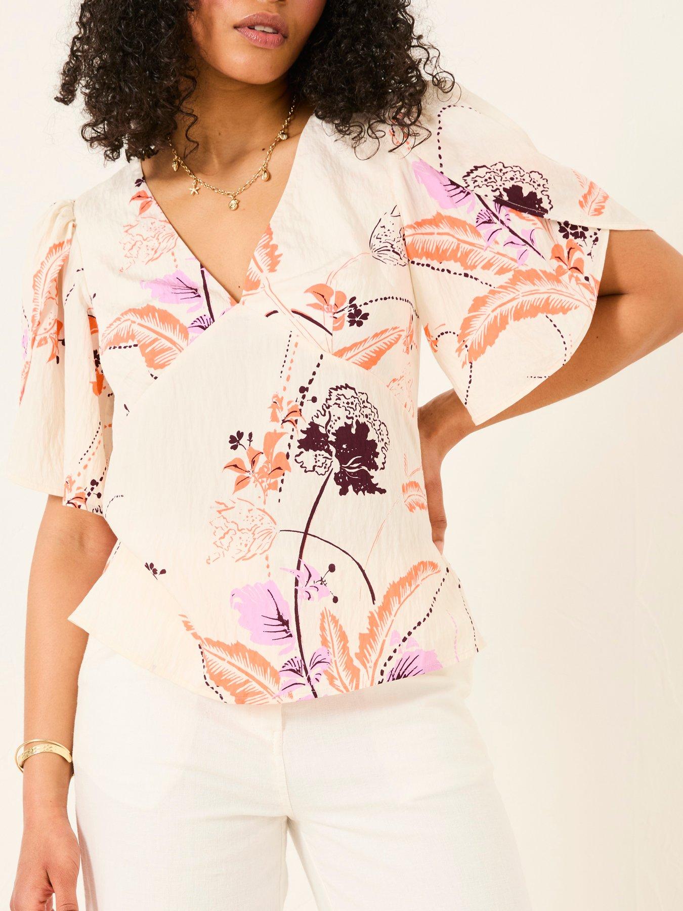 Image 5 of 6 of FatFace Florence Flute Sleeve Top - Ivory