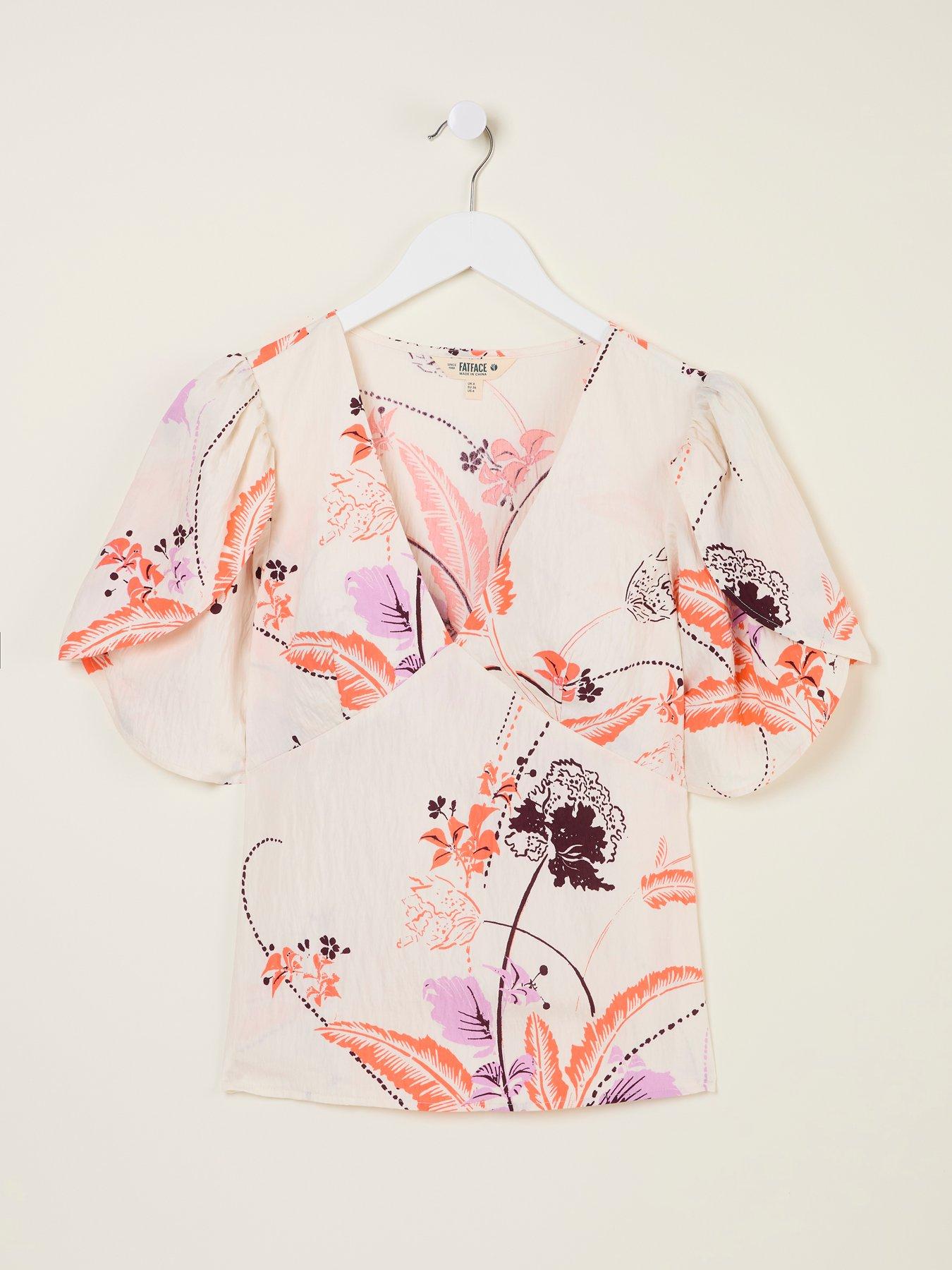 Image 6 of 6 of FatFace Florence Flute Sleeve Top - Ivory