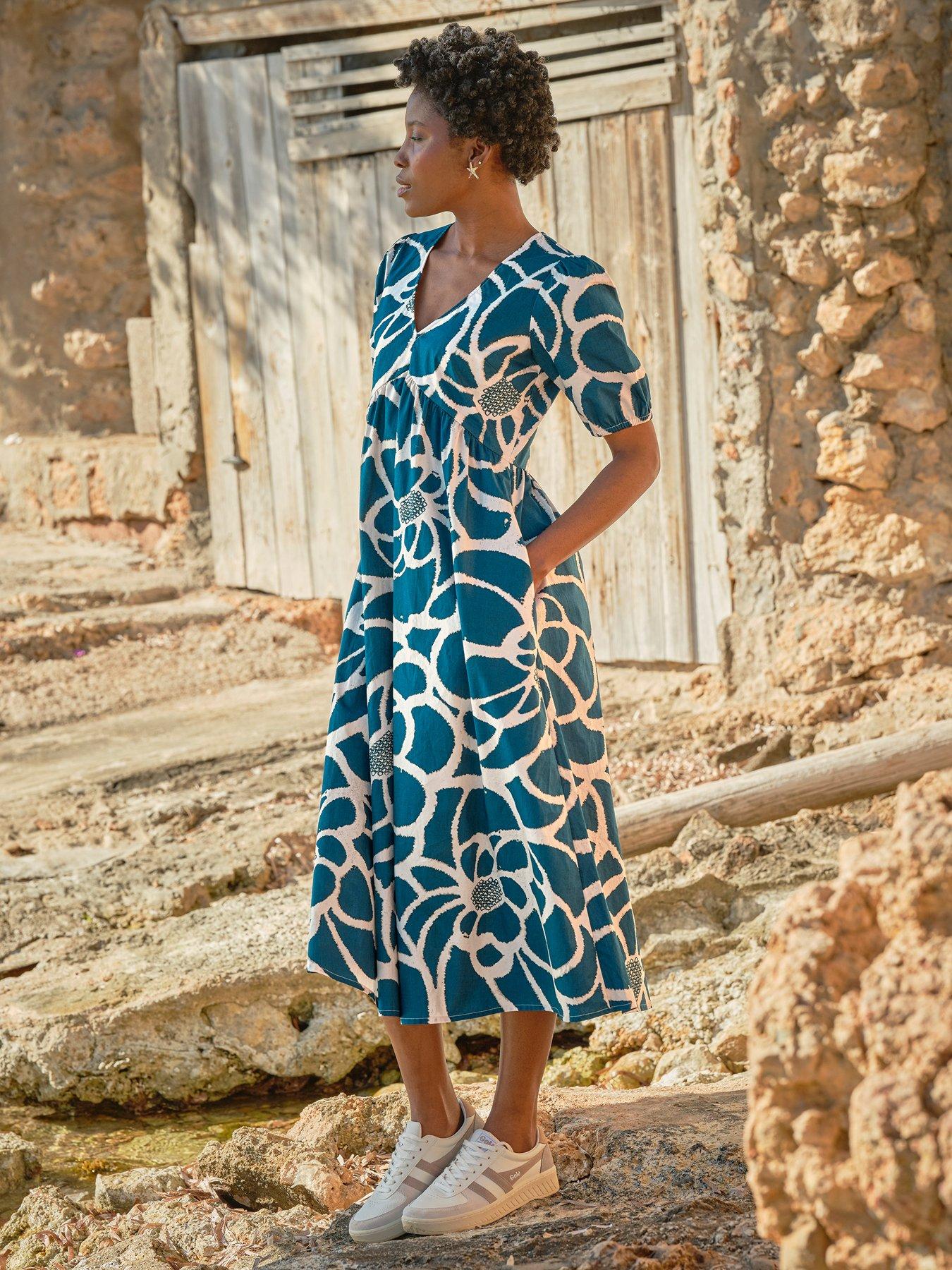 FatFace Remi Shibori Midi Dress - Blue