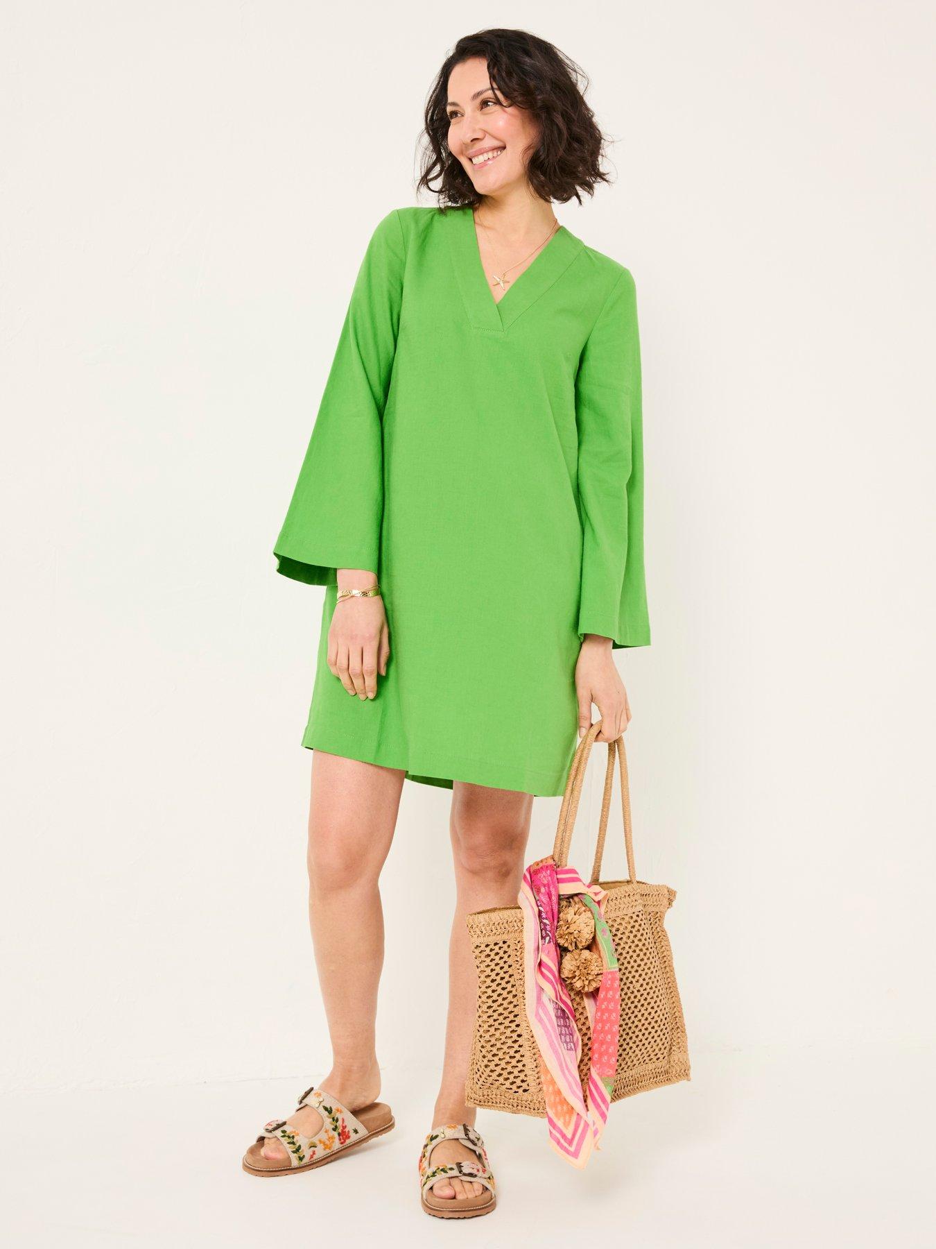 FatFace Linen Kaftan Dress - Green | Littlewoods