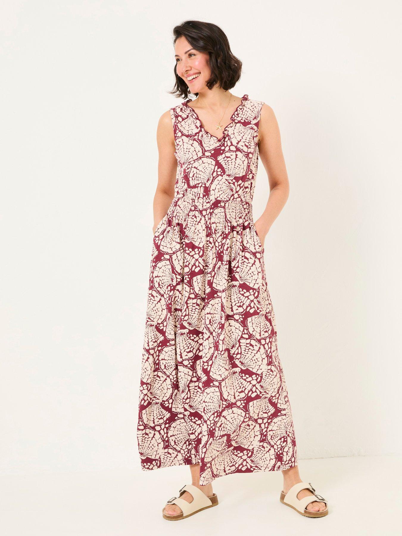 front image of fatface-ellie-shells-maxi-dress-red
