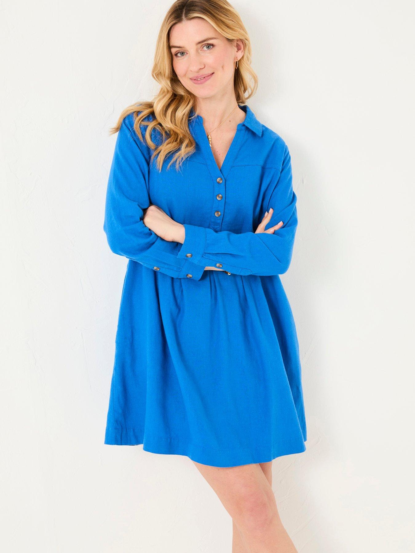 FatFace Lena Linen Dress - Blue
