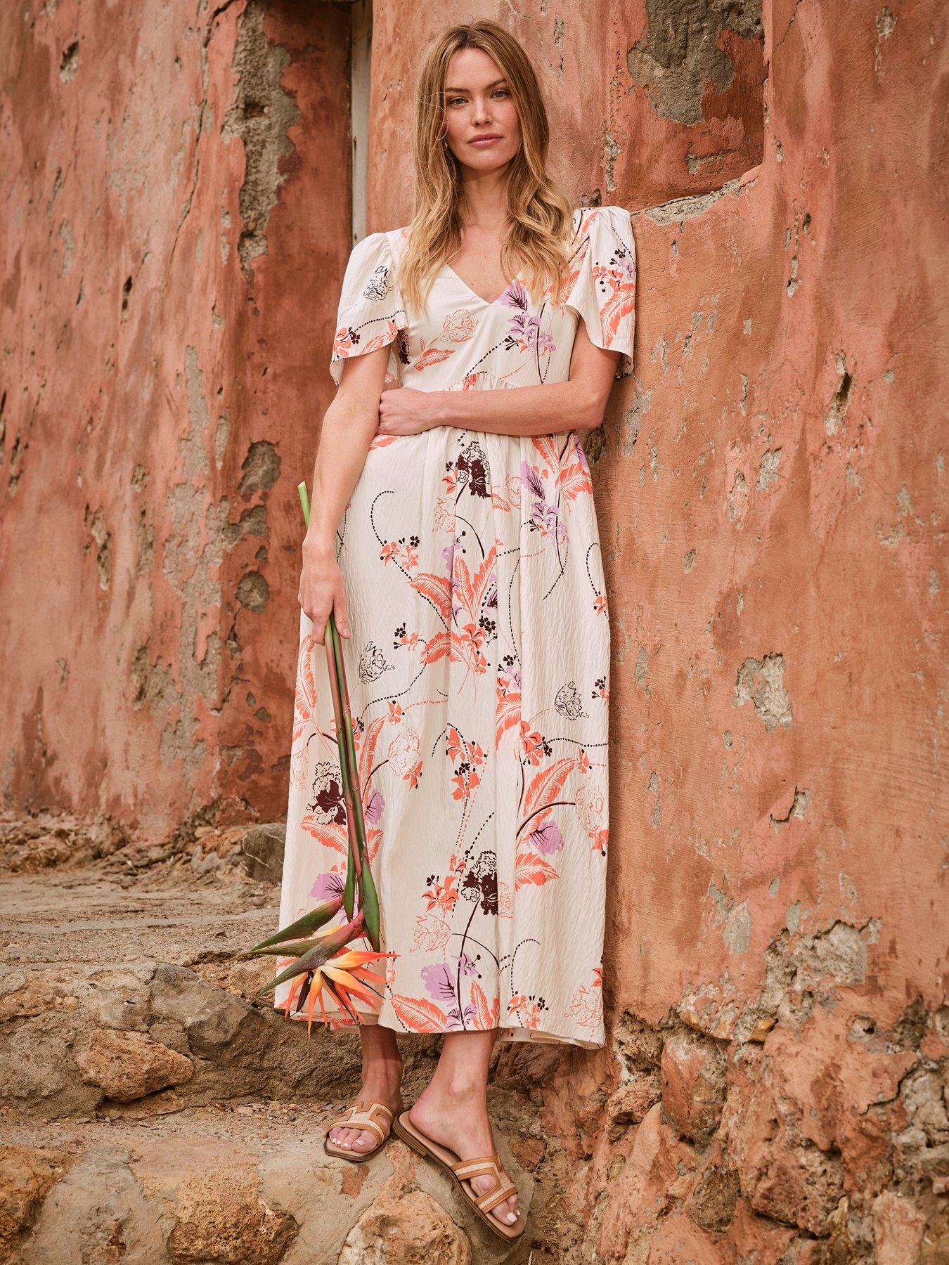 undefined Marlow Flute Sleeve Dress - Beige
