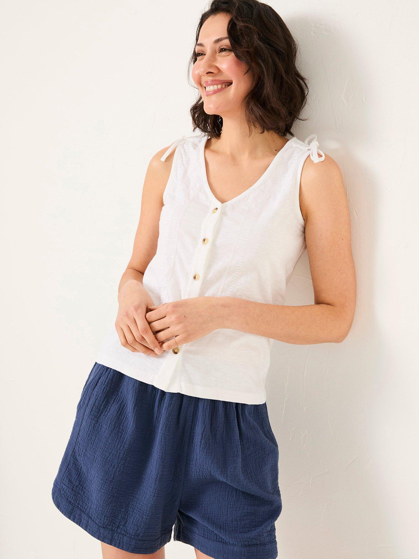 FatFace Claudia Embroidered Jersey Tank - White