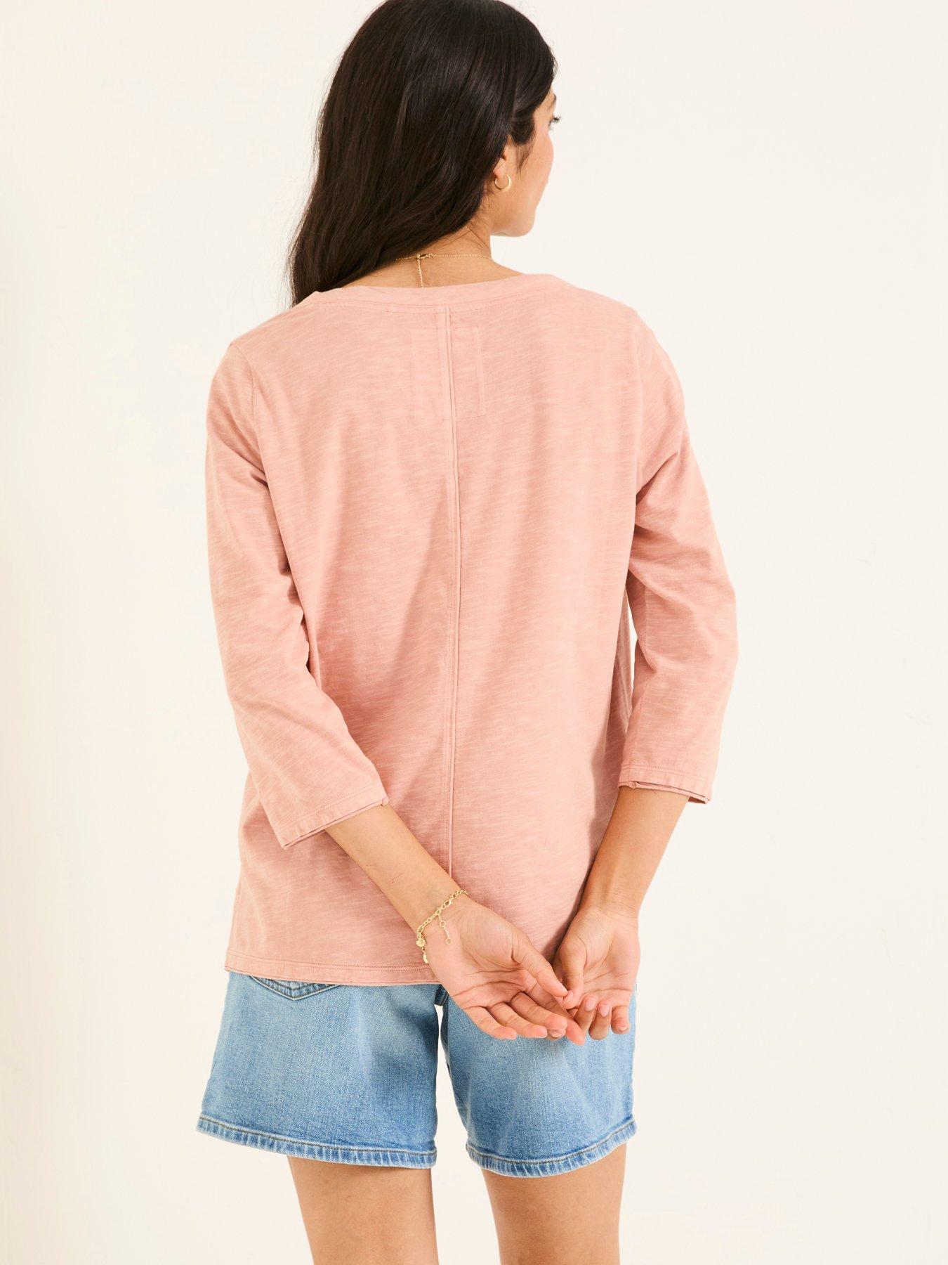  image of fatface-aster-34-length-sleeve-t-shirt-pink
