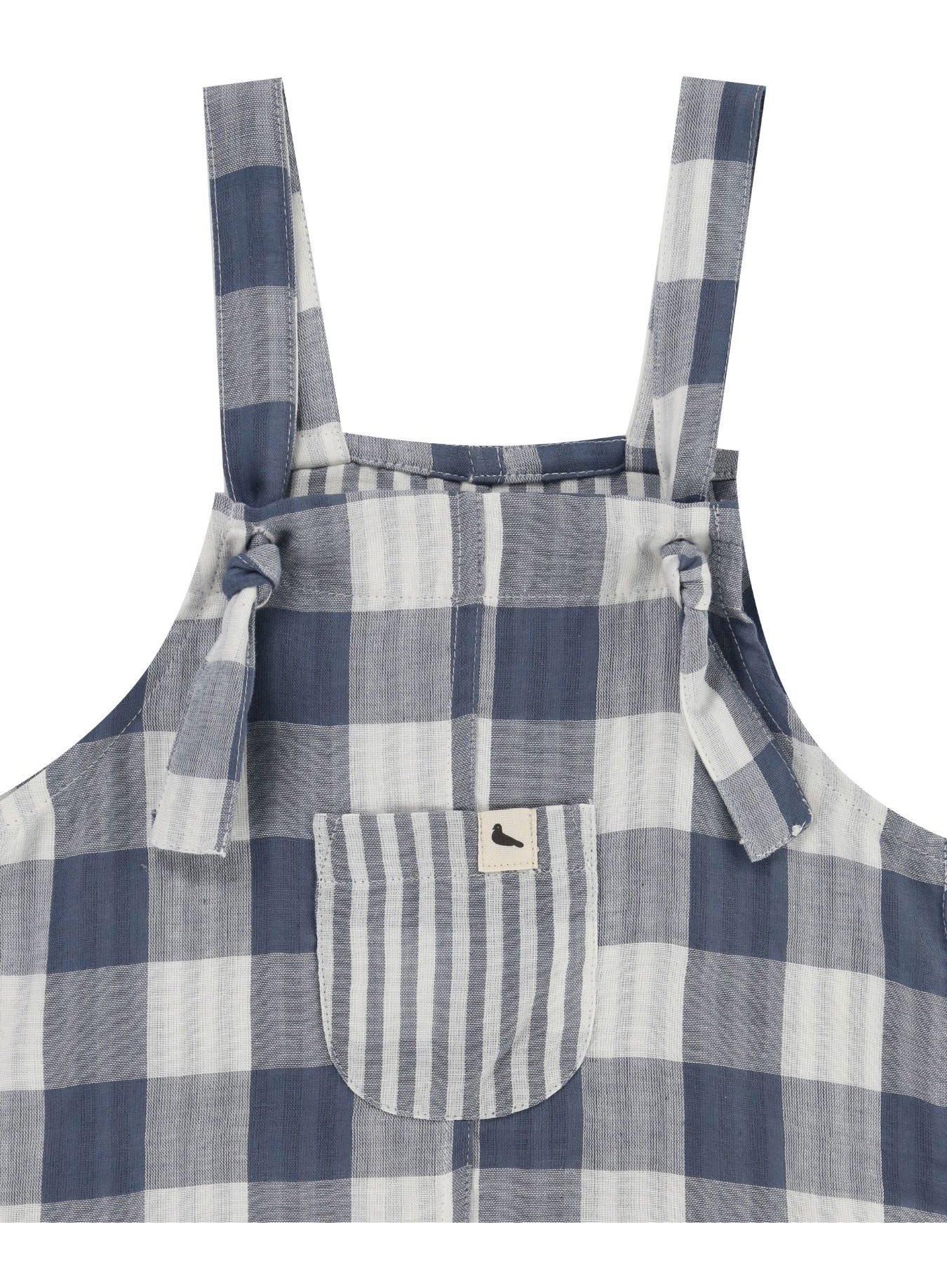  image of turtledove-london-kids-marine-check-easy-fit-reversible-dungarees-blue