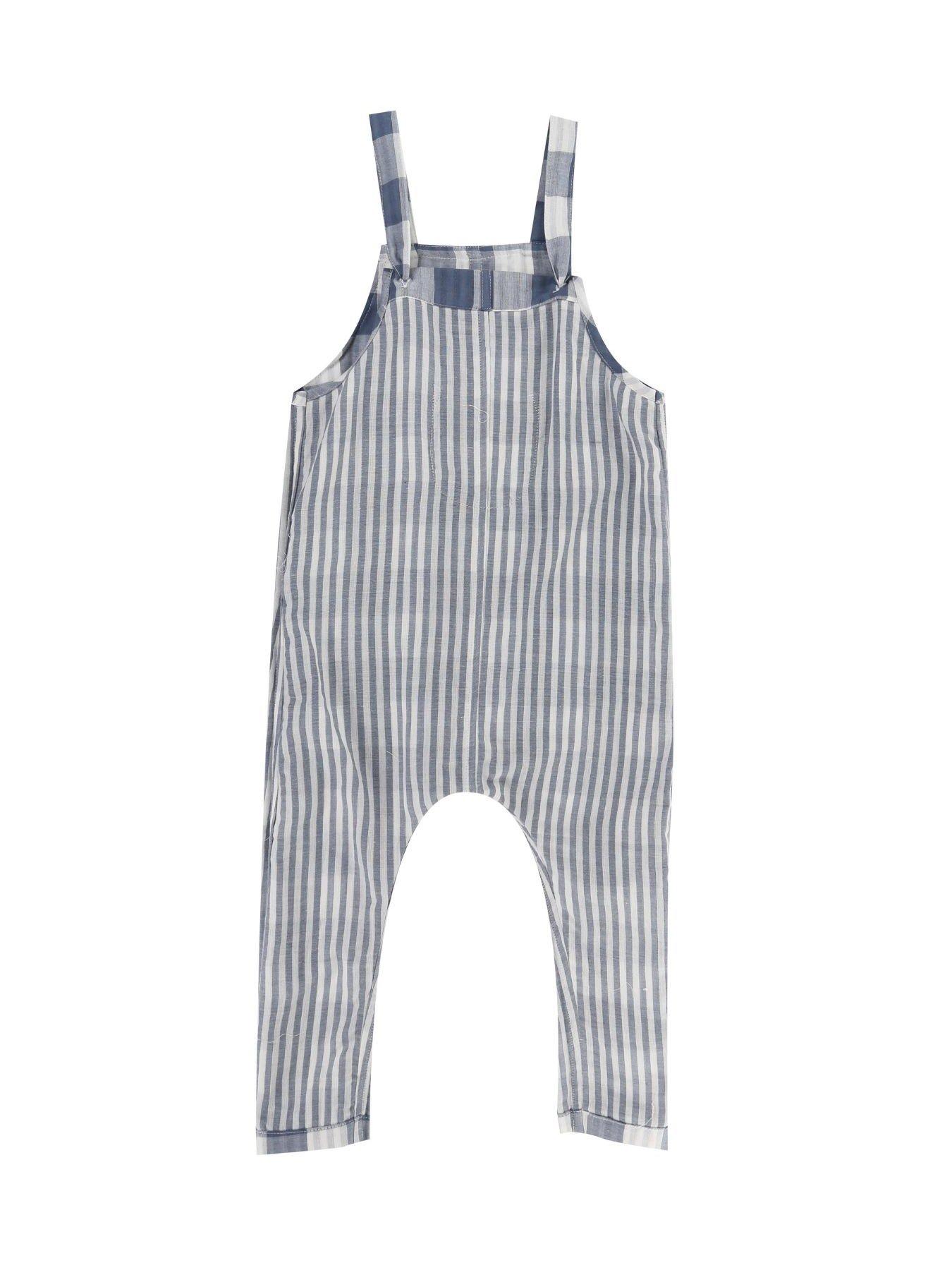  image of turtledove-london-kids-marine-check-easy-fit-reversible-dungarees-blue