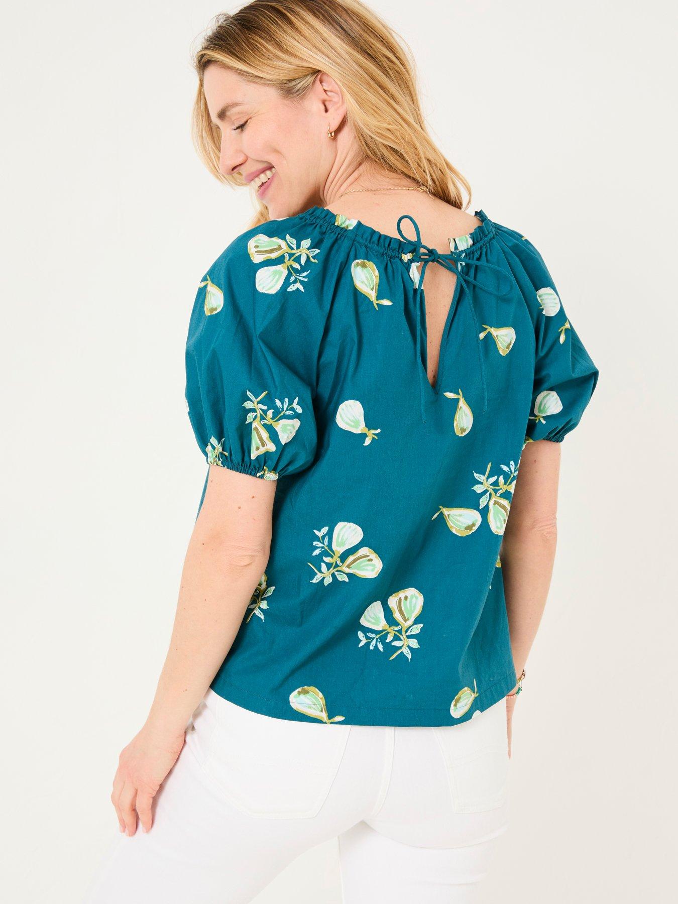 FatFace Ronnie Fig Print Blouse - Blue