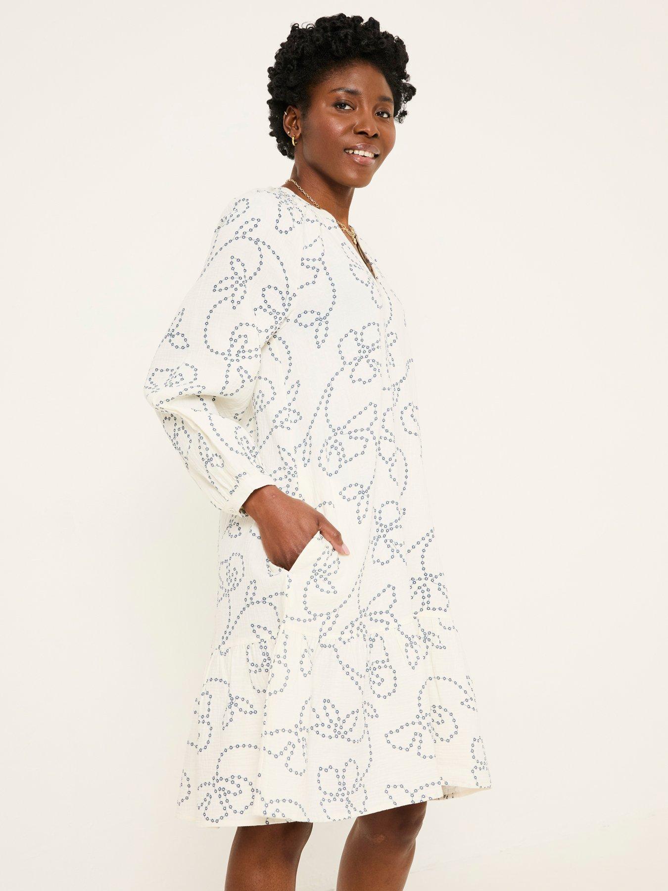 undefined Frill Emb Tunic Dress - White