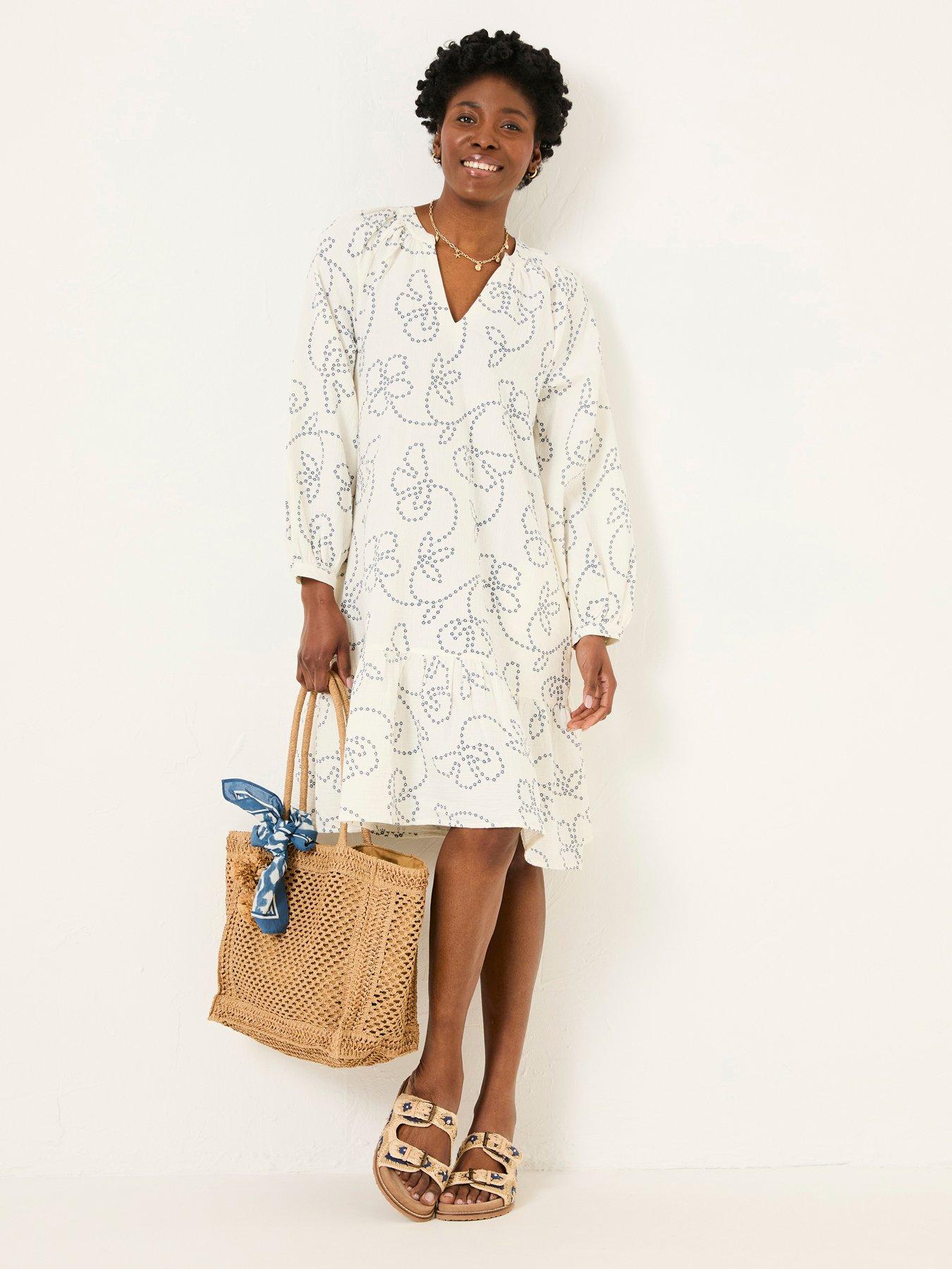 undefined Frill Emb Tunic Dress - White