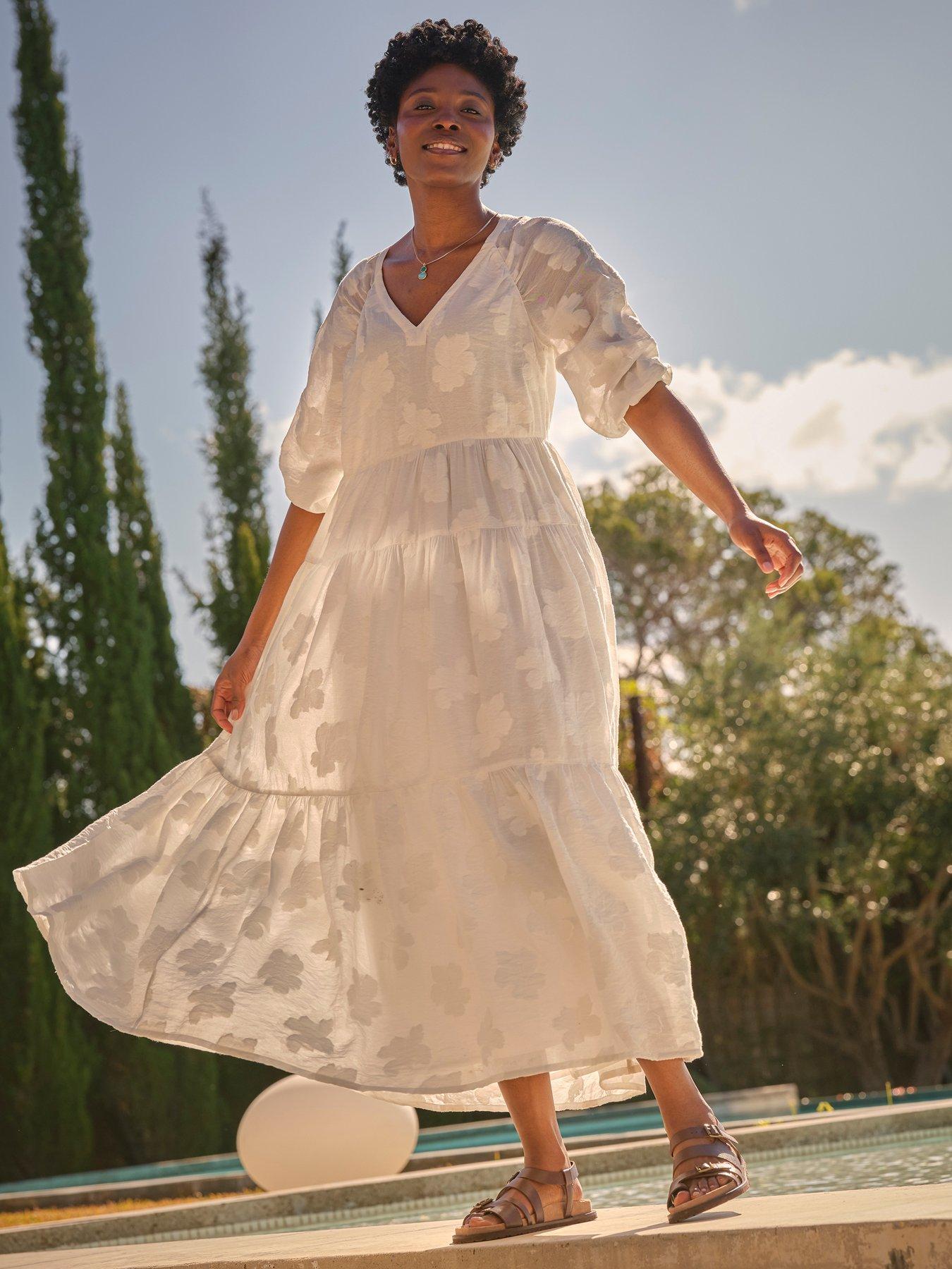 front image of fatface-jacquard-dress-white