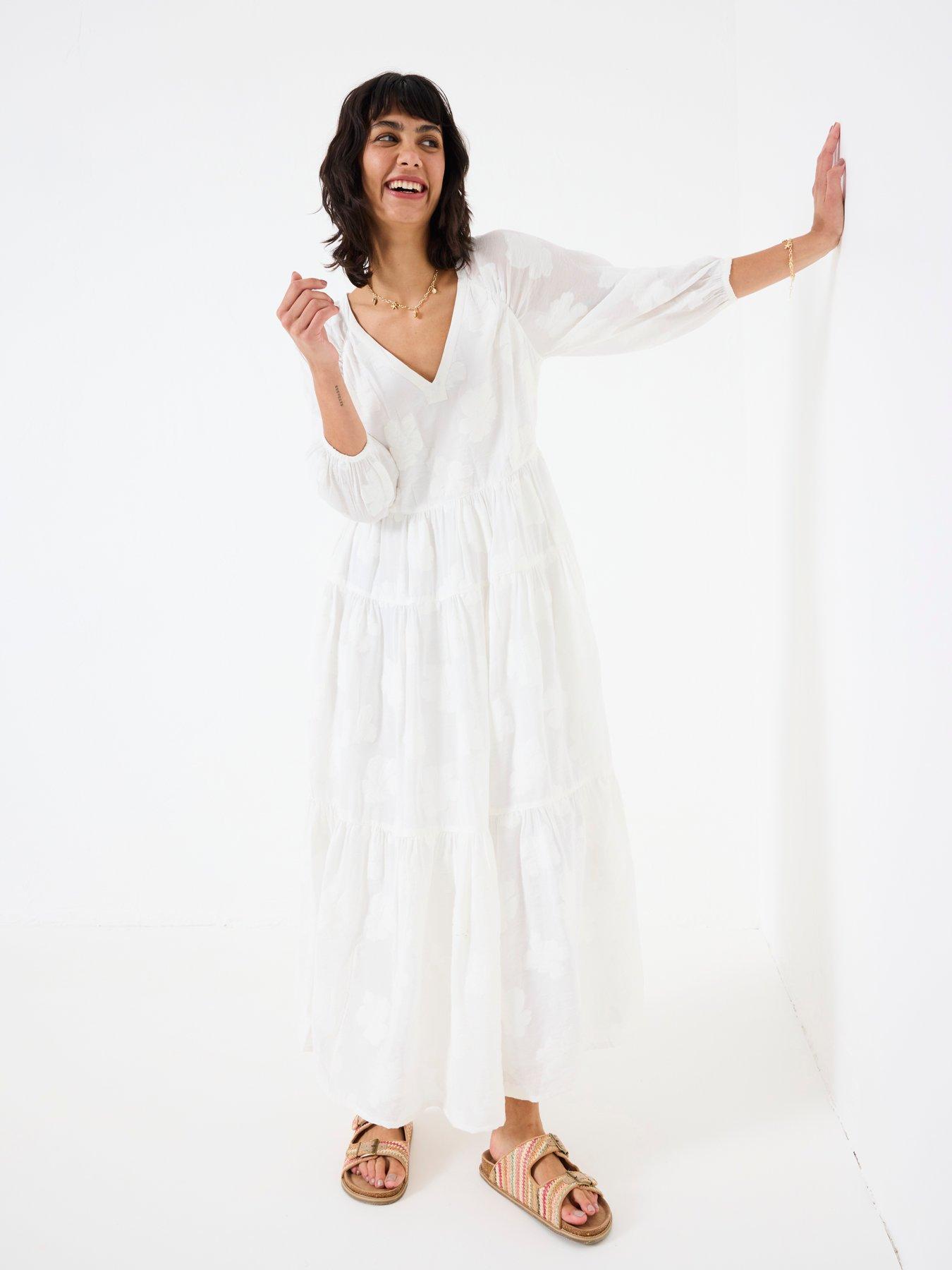  image of fatface-jacquard-dress-white