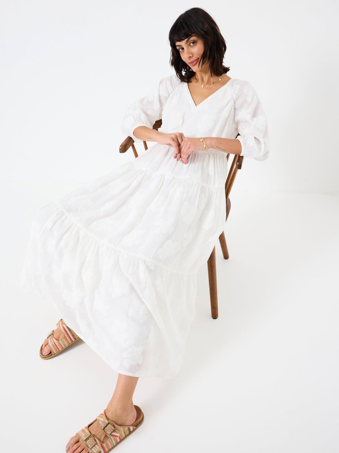  image of fatface-jacquard-dress-white