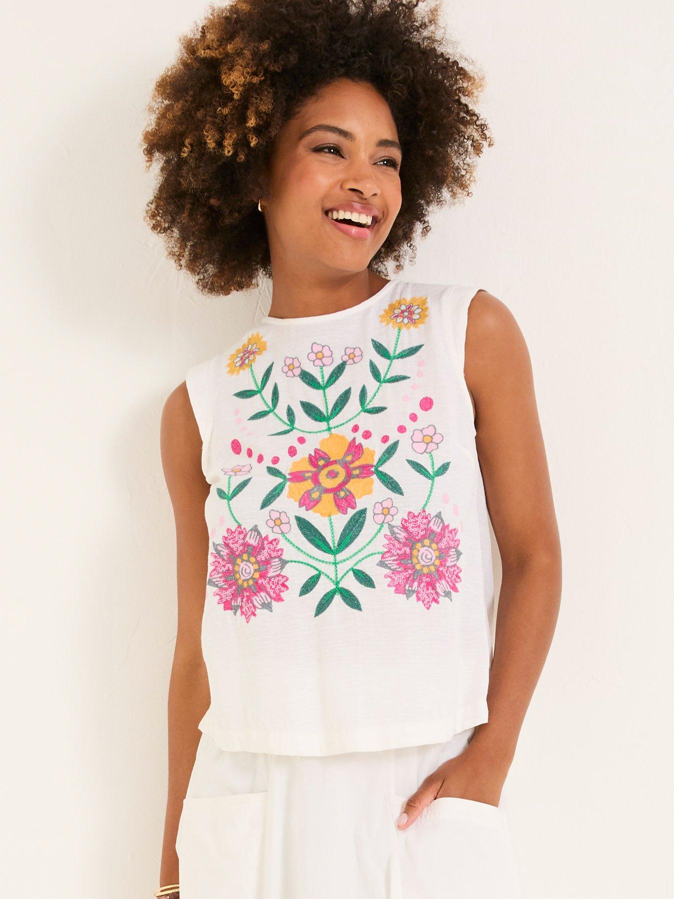 FatFace Fliss Embroidered Cami - White