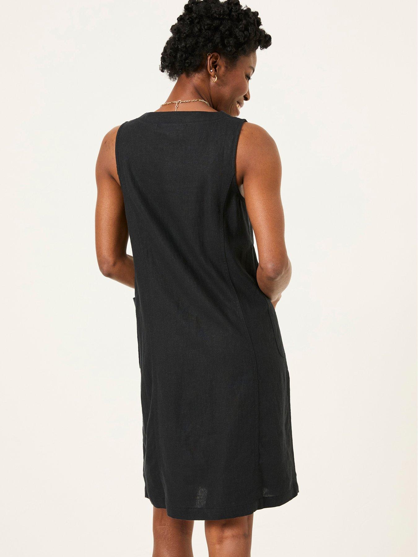 fat face black linen dress Black Linen Julien Midi Dress
