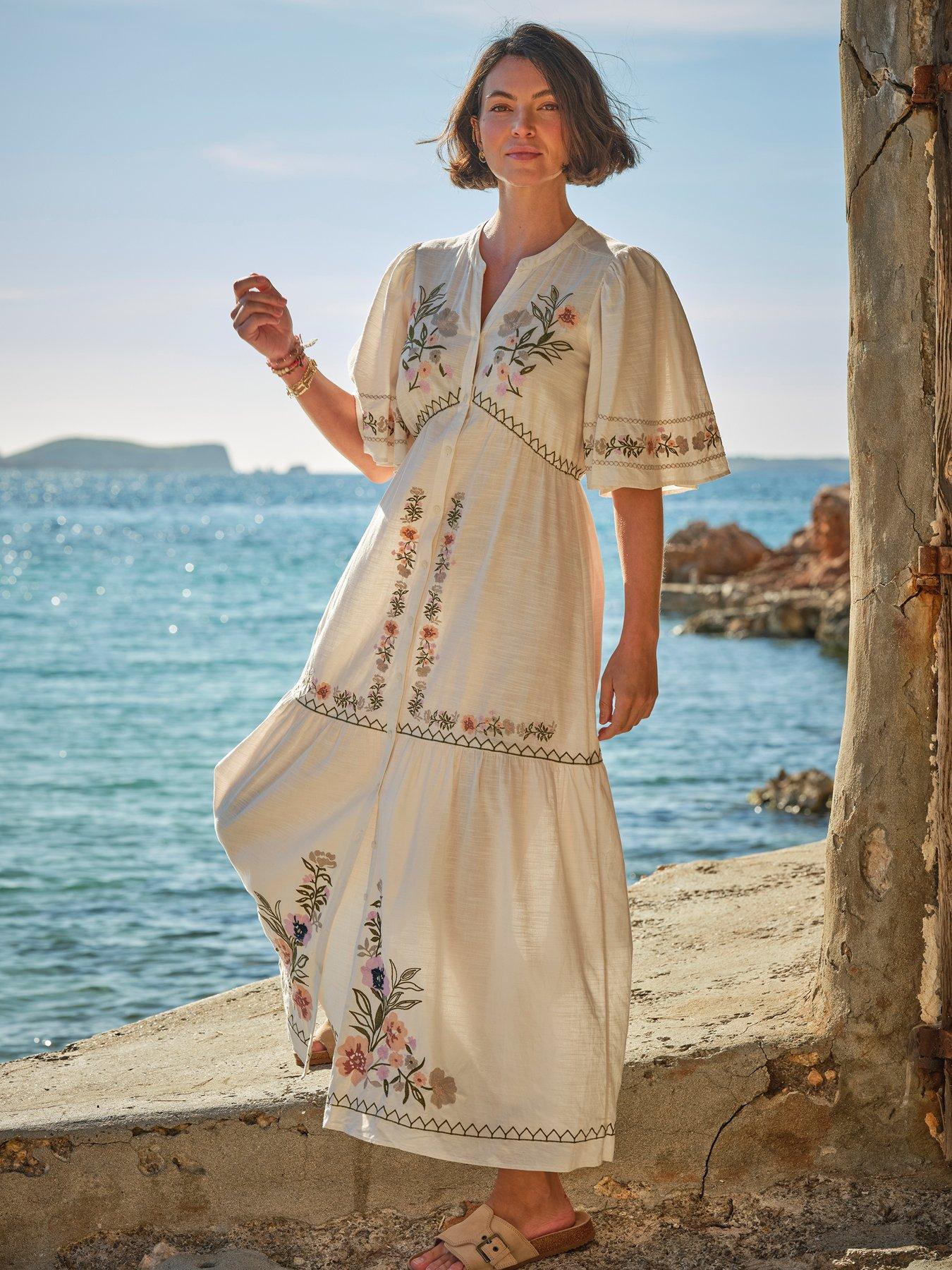 undefined Paige Embroidered Dress - White