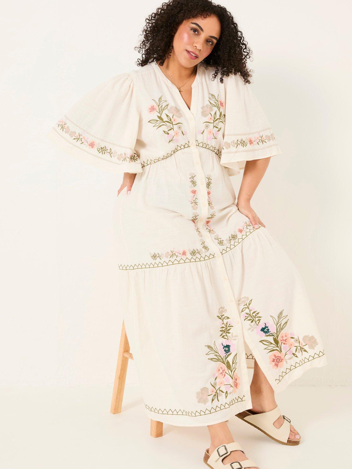 FatFace Paige Embroidered Dress - White | Littlewoods