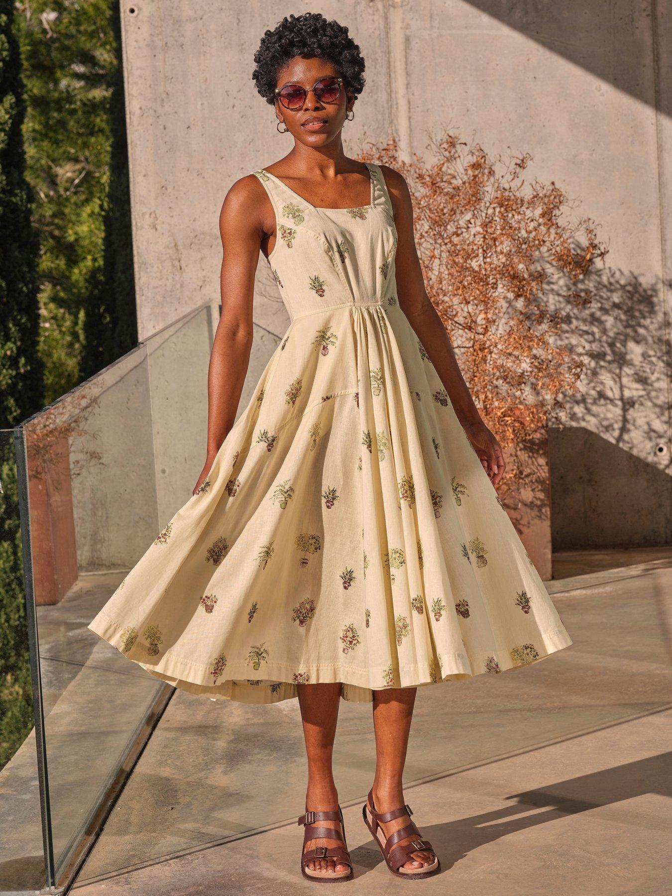 undefined Maria Plant Print Dress - White