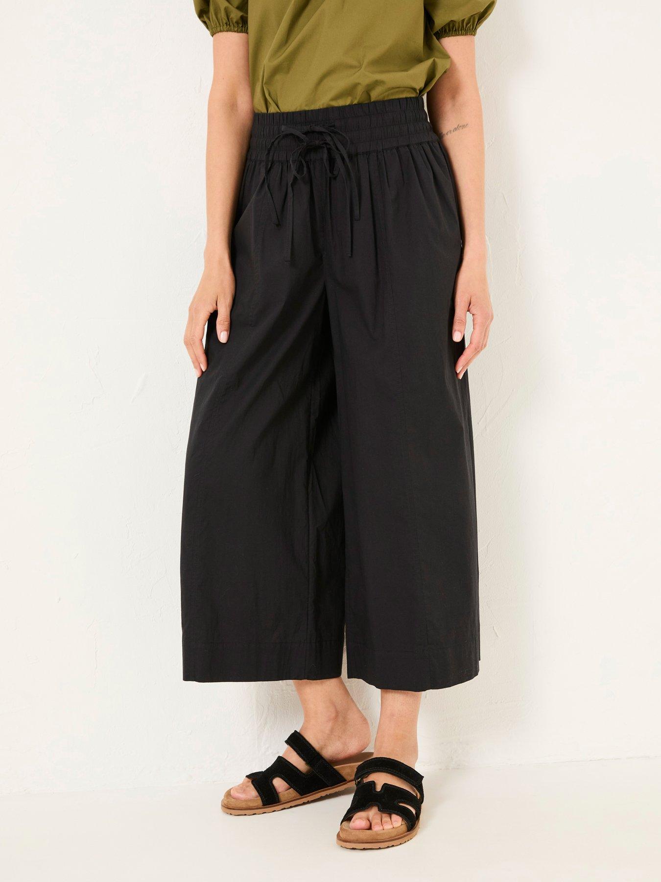  image of fatface-aubrey-wide-leg-crop-trousers-black