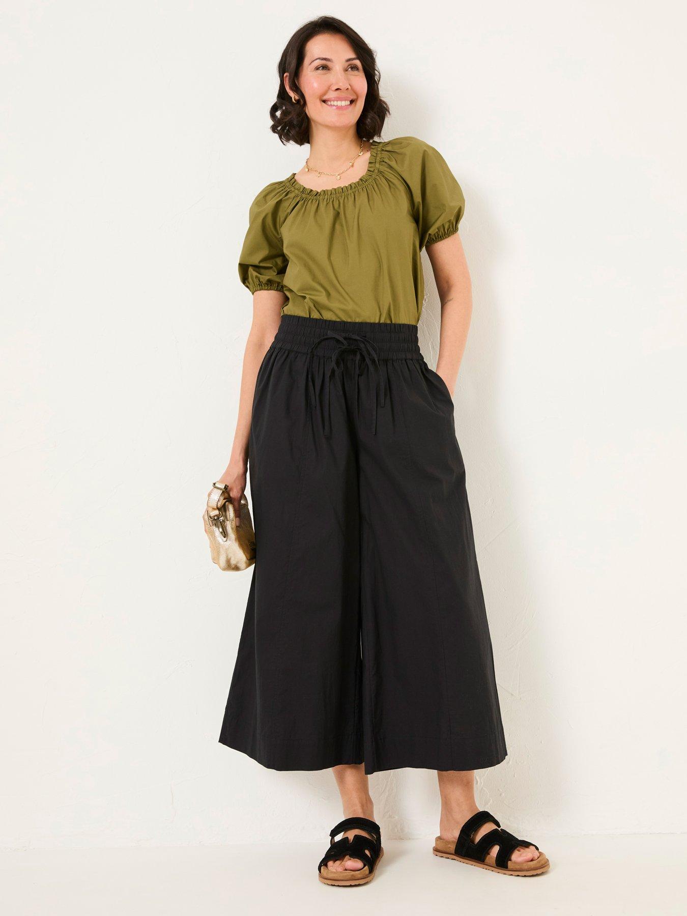  image of fatface-aubrey-wide-leg-crop-trousers-black