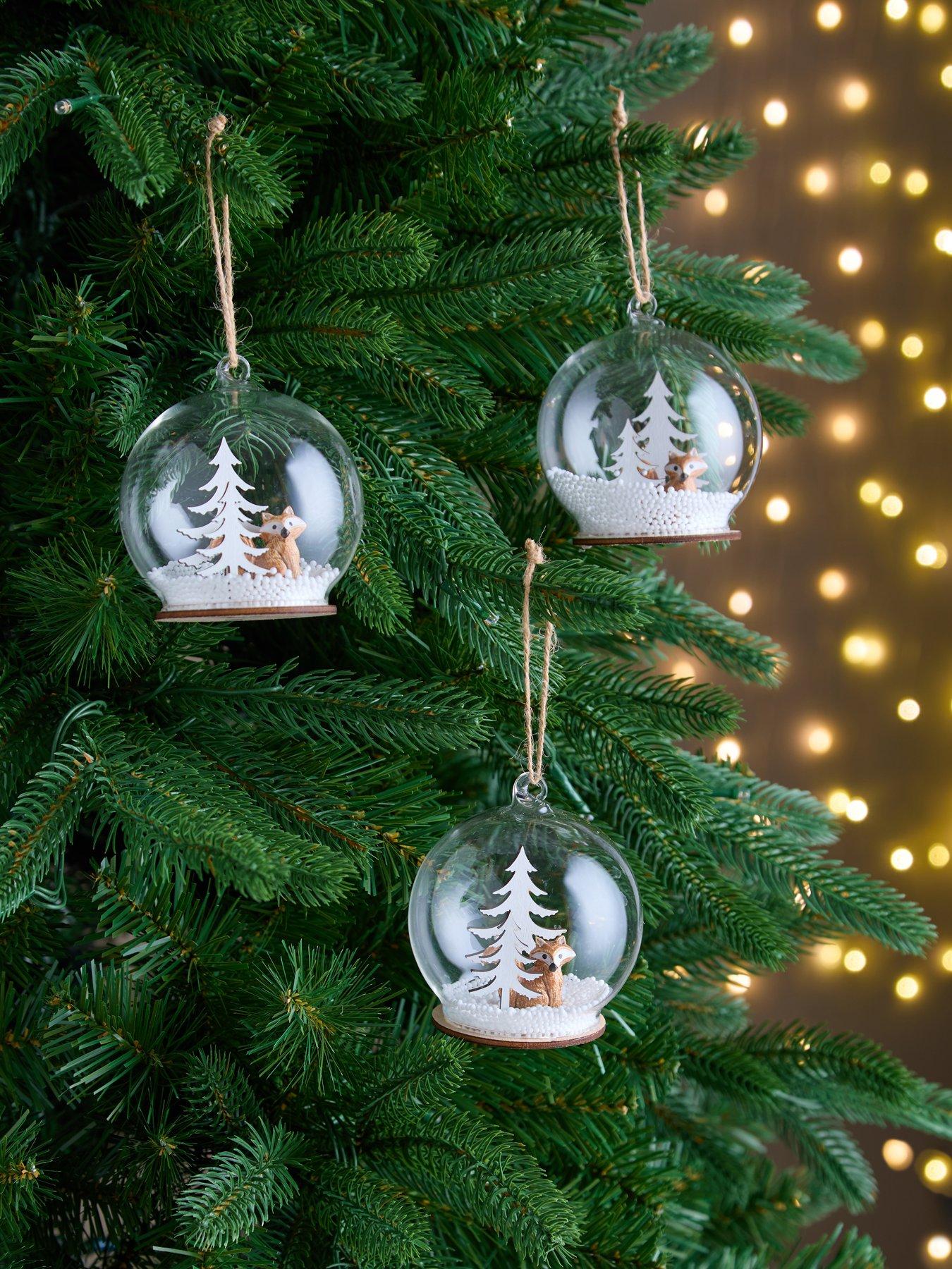 undefined Set of 3 Glass Snow  &  Fox Christmas Tree Baubles