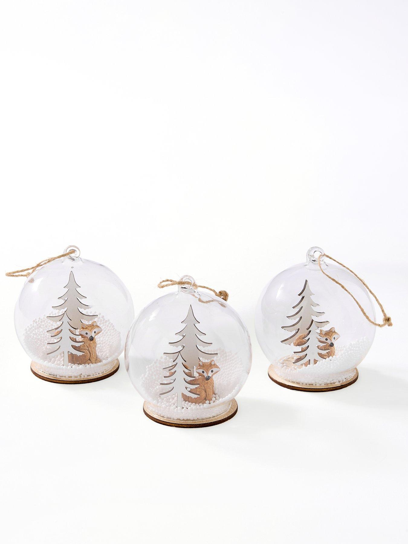 Image 2 of 3 of Very Home Set of 3 Glass Snow &amp; Fox Christmas Tree&nbsp;Baubles