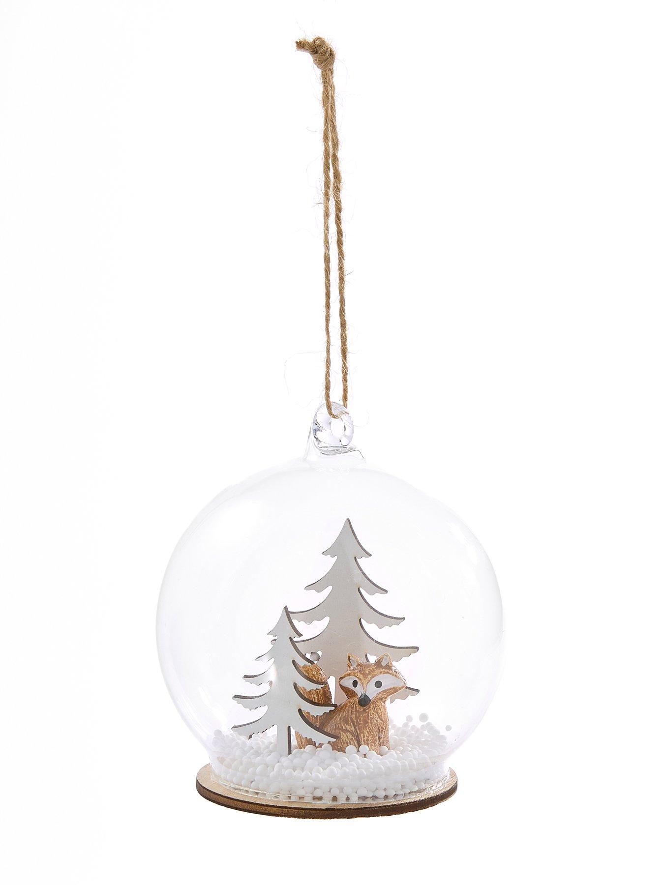 Image 3 of 3 of Very Home Set of 3 Glass Snow &amp; Fox Christmas Tree&nbsp;Baubles