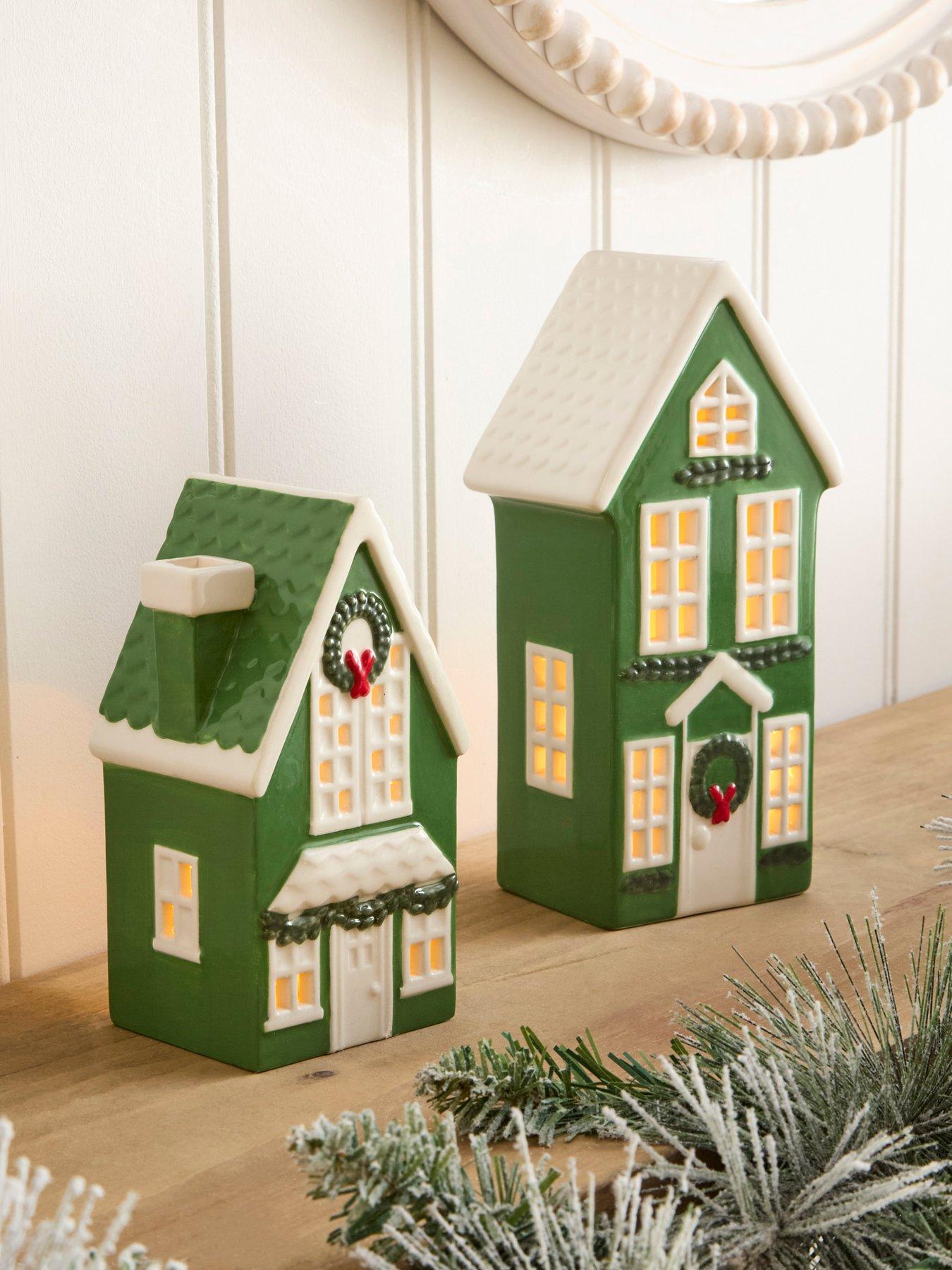 undefined Set of 2 Ceramic House Tea Light Holder Christmas Decorations