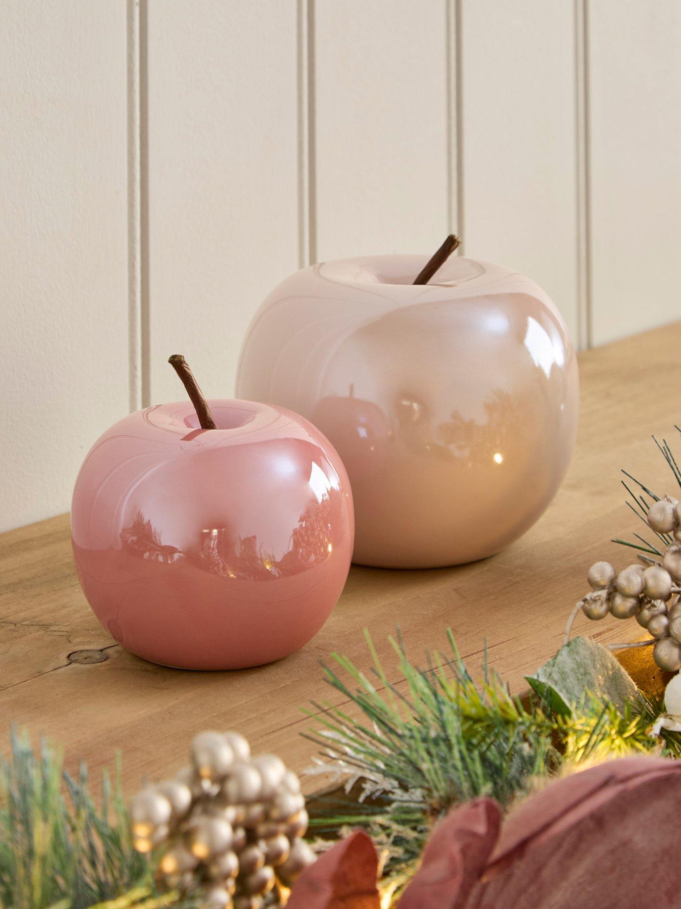 undefined Set of 2 Ceramic Pink Apple Christmas Decorations