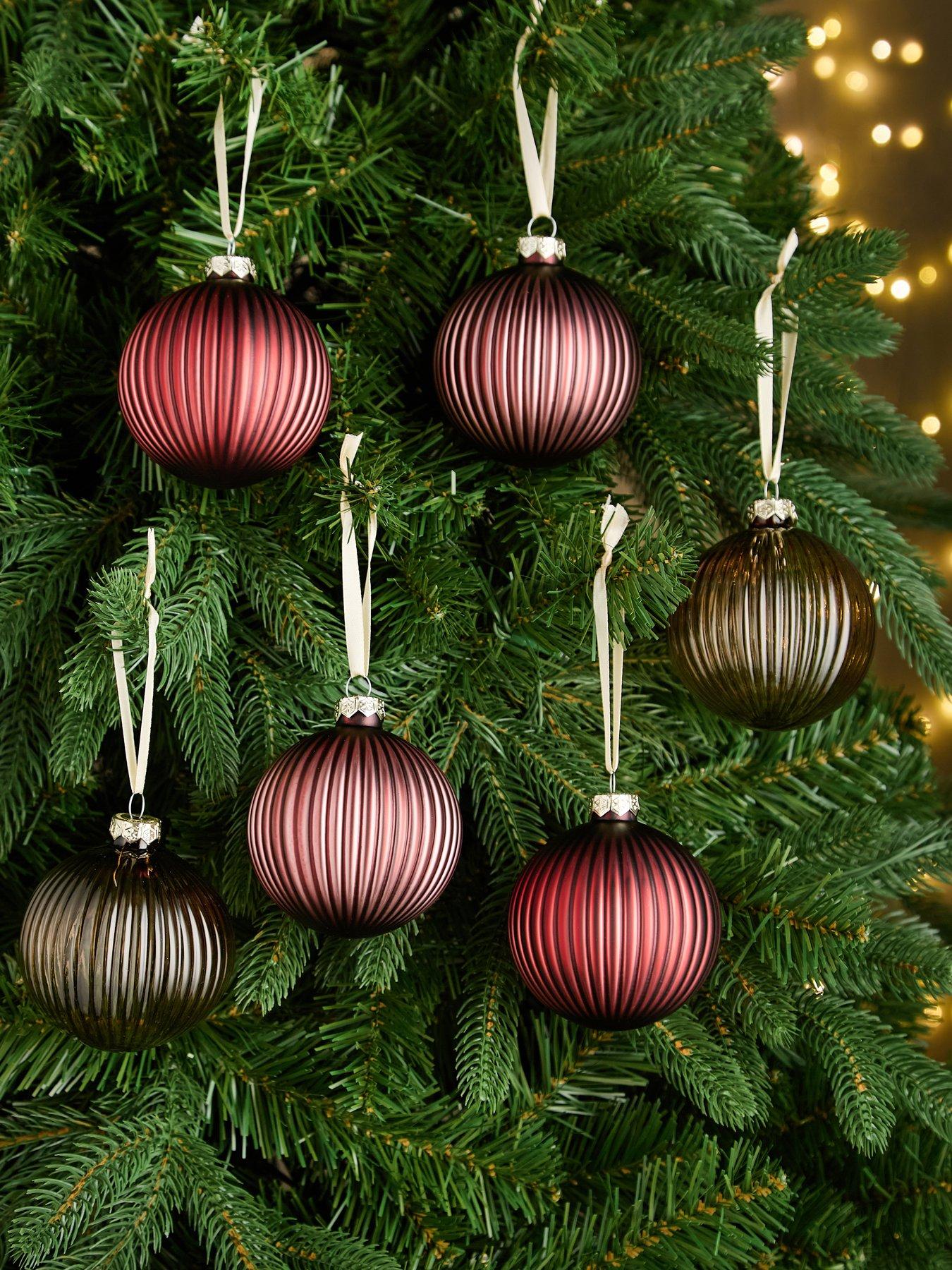 undefined Set of 6 Ribbed Glass Christmas Tree Baubles