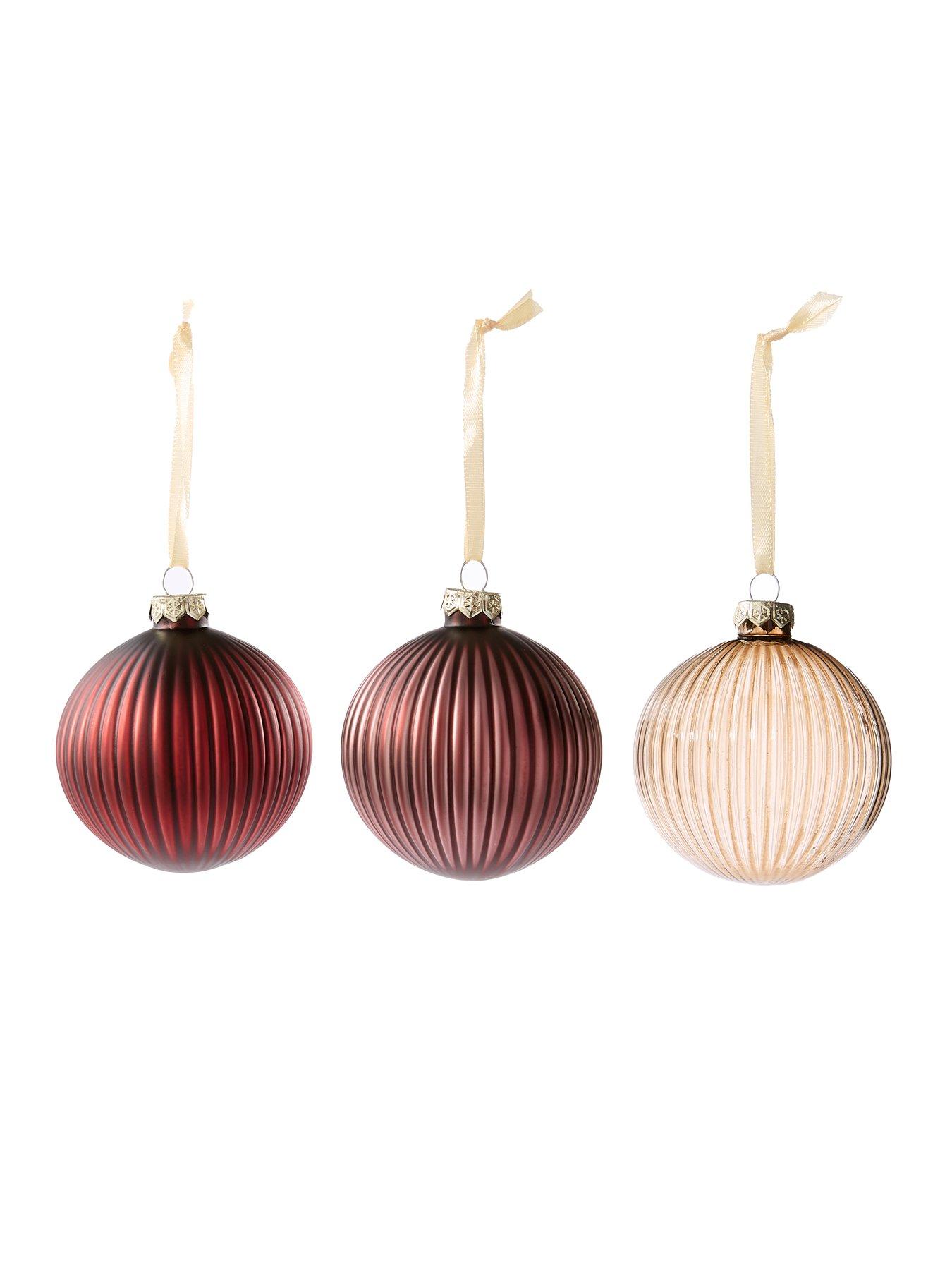 Image 3 of 3 of Very Home Set of 6 Ribbed Glass Christmas Tree Baubles