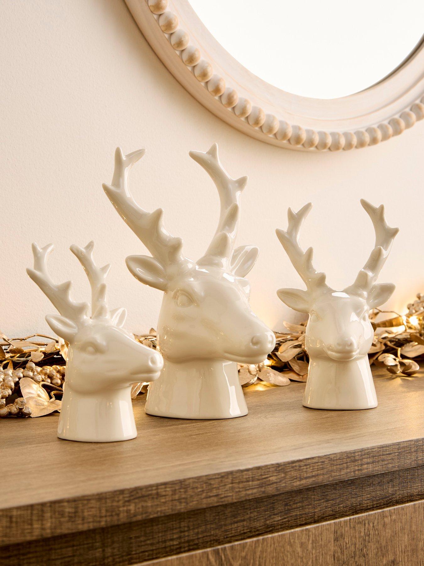 undefined Set of 3 Ceramic Deer Head Christmas Decorations