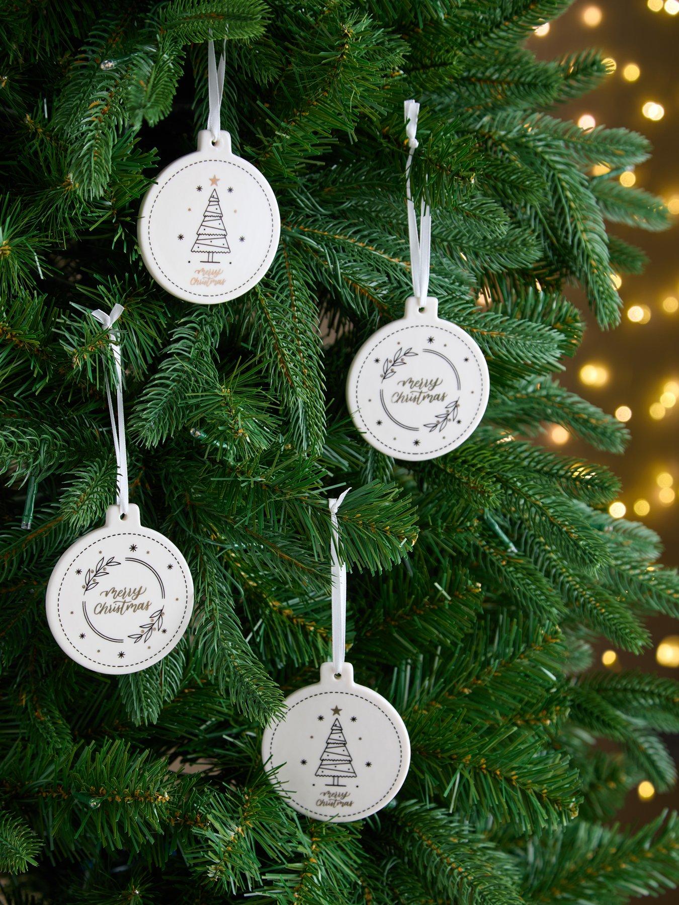 undefined Set of 4 Ceramic Merry Christmas Tree Decorations