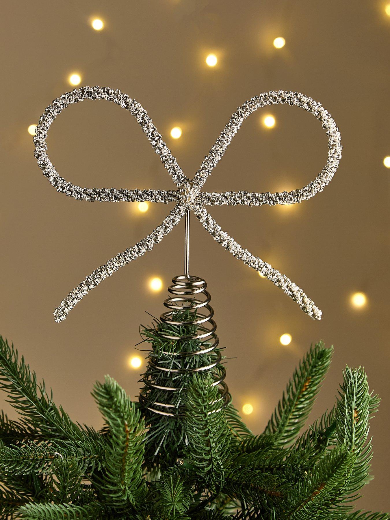 undefined Silver Bow Christmas Tree Topper