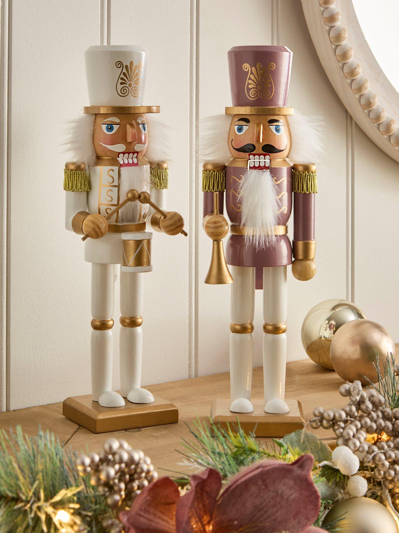 undefined Set of 2 Dusky Pink/White 12" Nutcracker Christmas Decorations