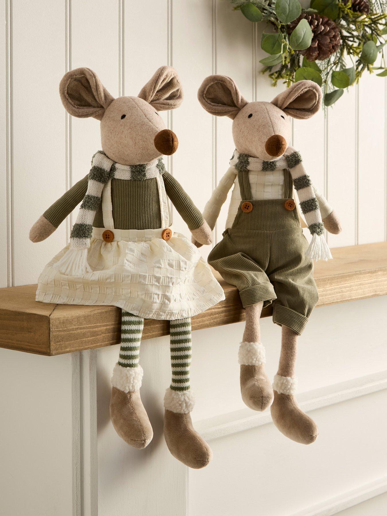 undefined Set 2 Sitting Mice Christmas Decorations