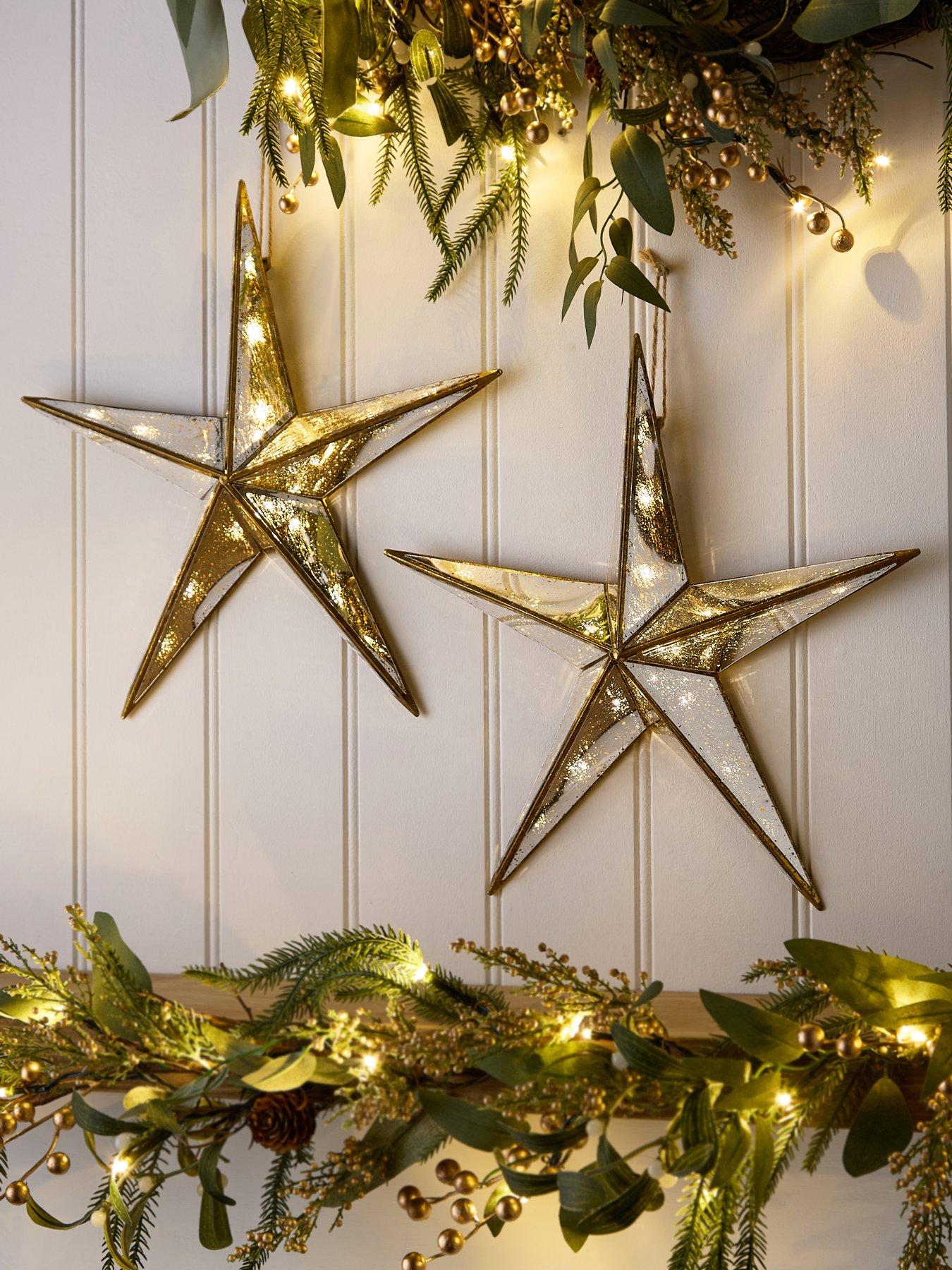 undefined Set of 2 Mercury Glass Light Up Star Christmas Decorations