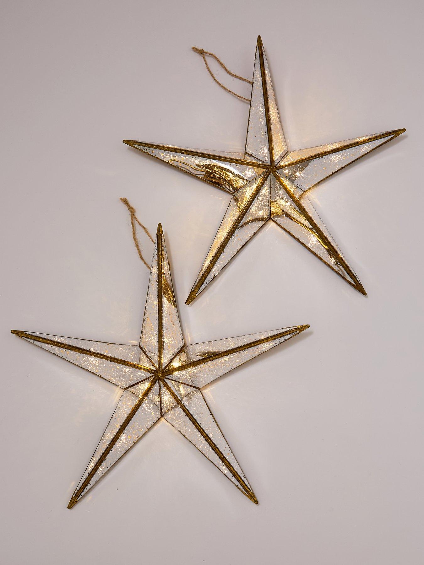 Image 4 of 4 of Very Home Set&nbsp;of&nbsp;2 Mercury Glass&nbsp;Light&nbsp;Up Star Christmas Decorations