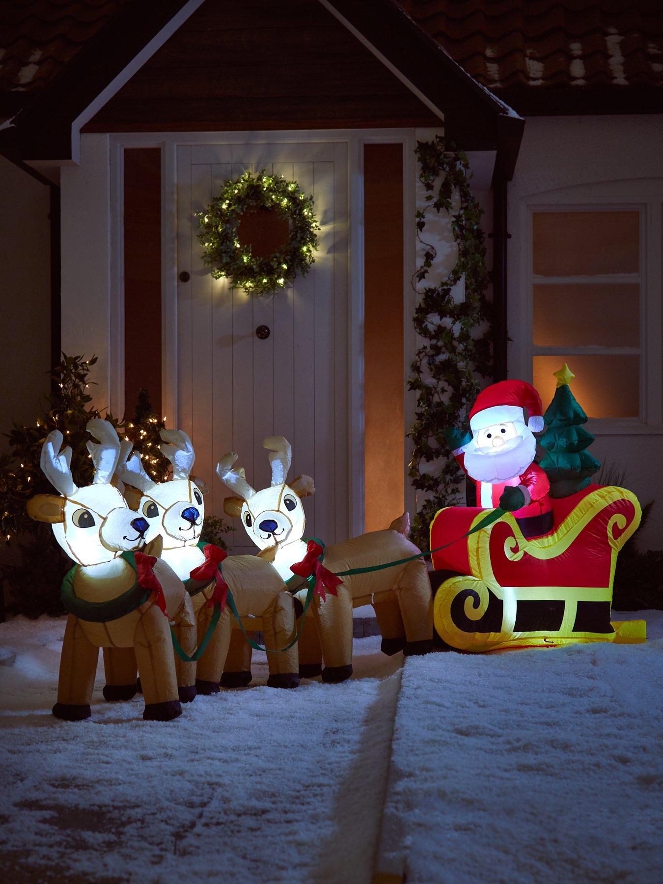 undefined Santa and Sleigh Inflatable Light Up Outdoor Christmas Decoration