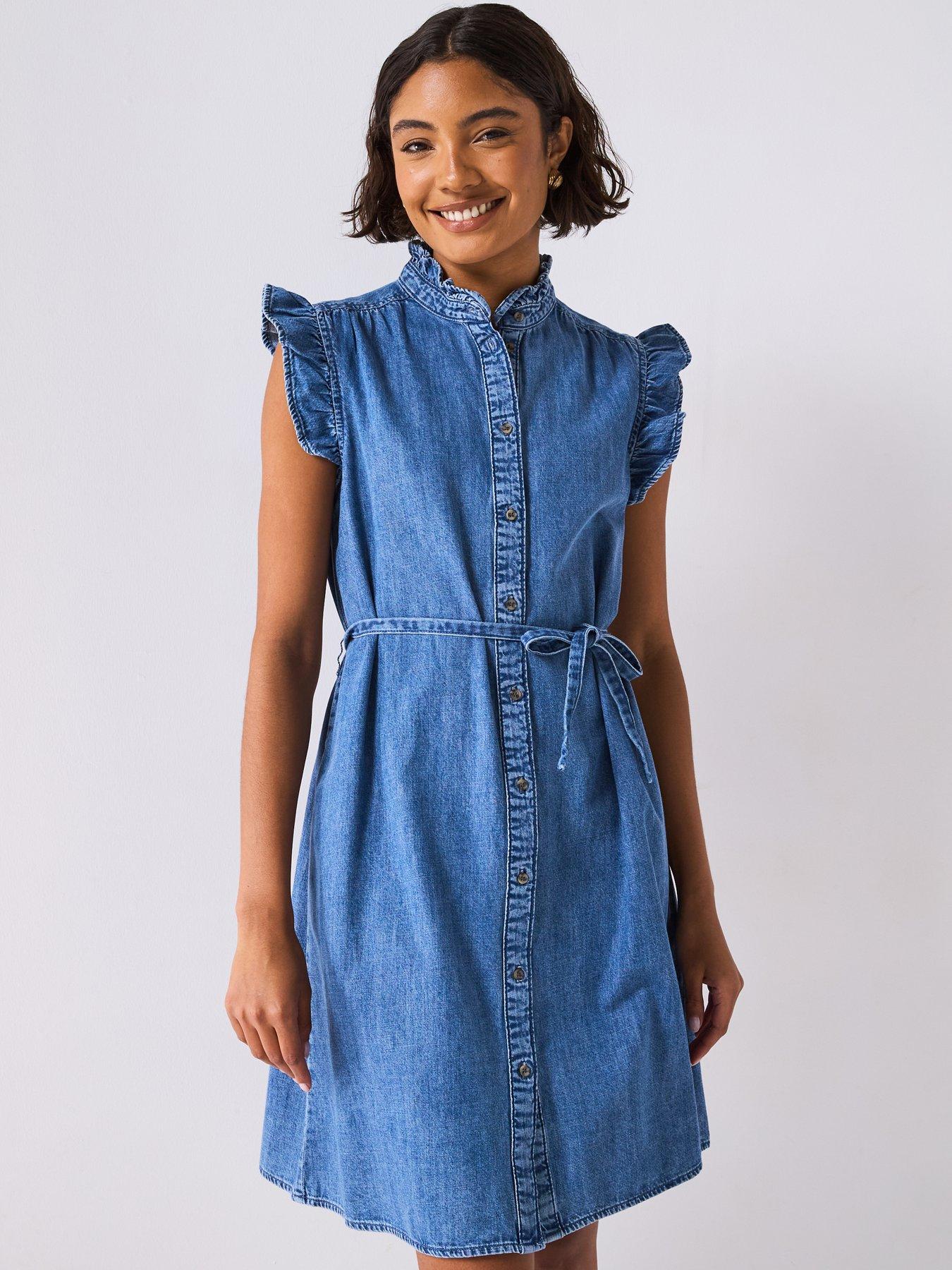 undefined Shania Frill Denim Dress - Blue