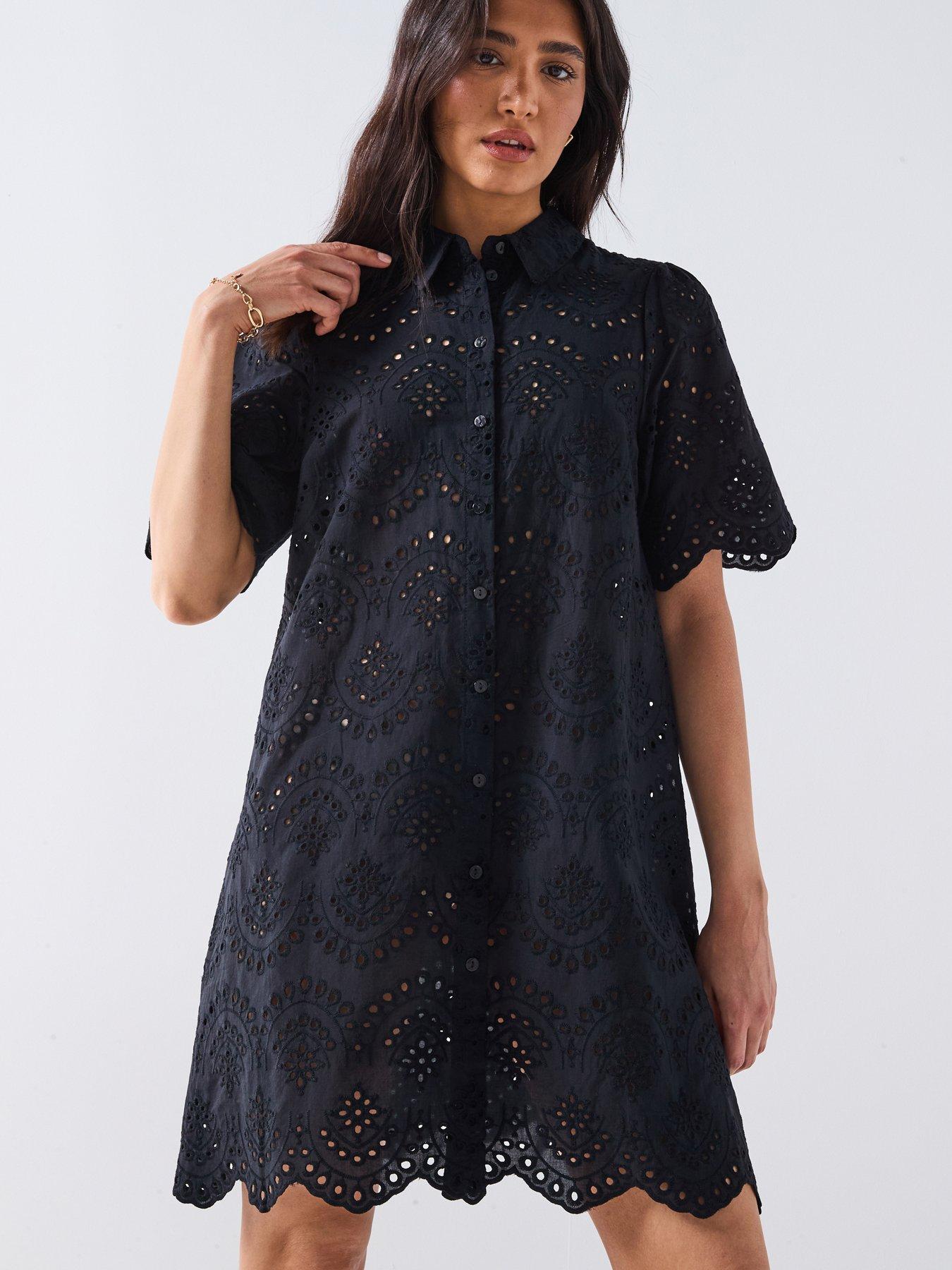 Only Valais Broderie Shirt Dress - Black