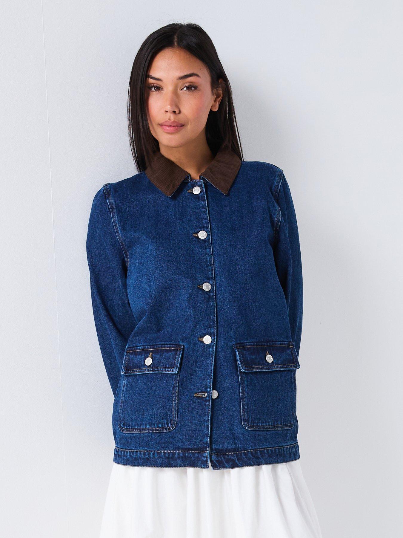 front image of only-frankie-long-sleeve-cord-oversized-denim-jacket