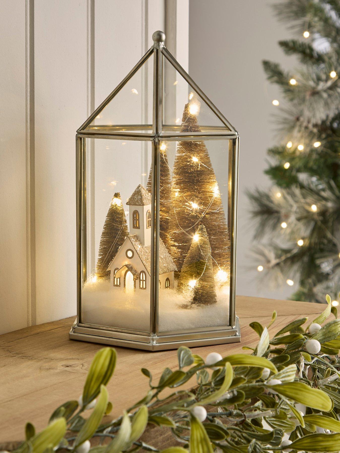 Image 1 of 5 of Very Home Snowy Church Lit Scene Christmas Decoration