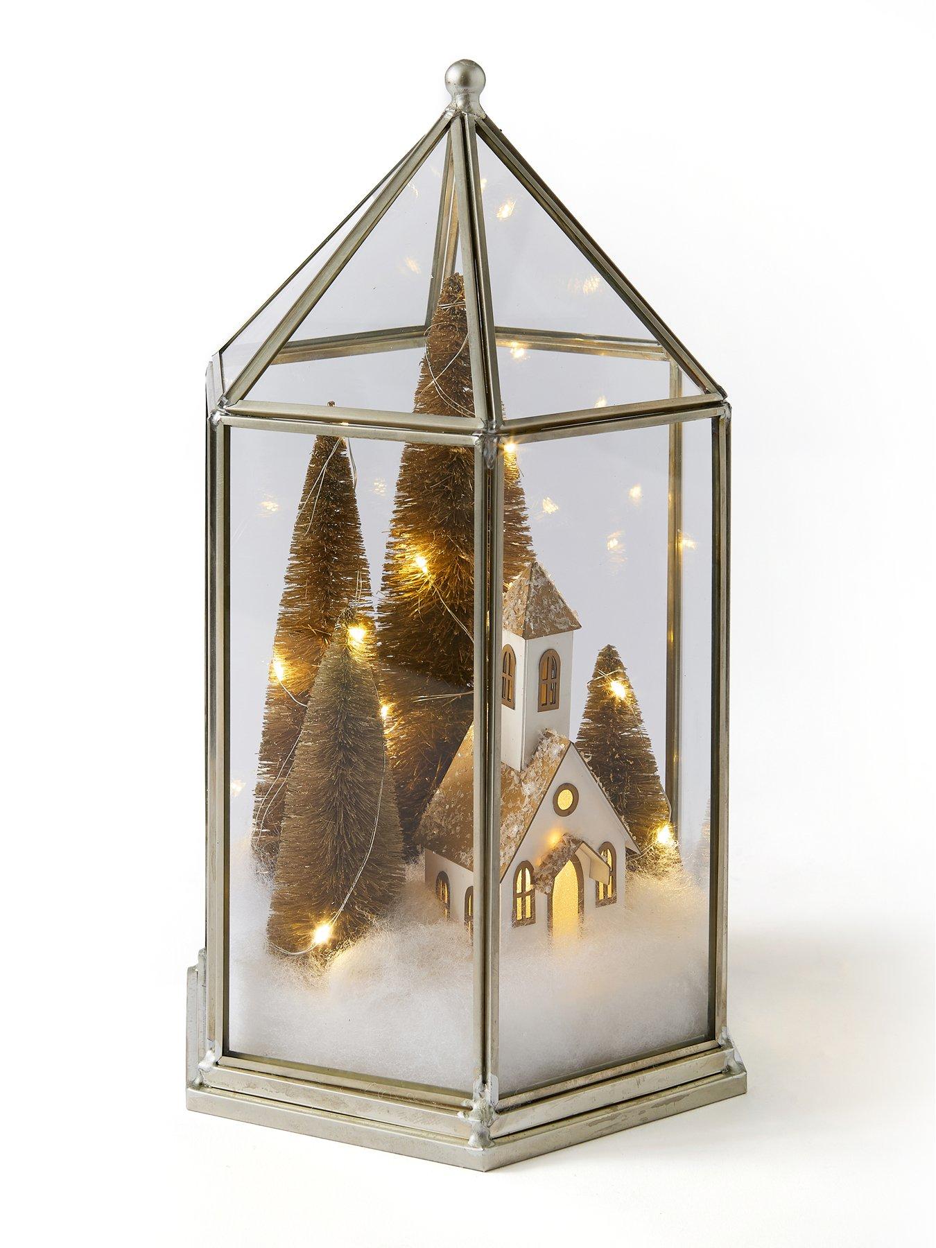 Image 4 of 5 of Very Home Snowy Church Lit Scene Christmas Decoration