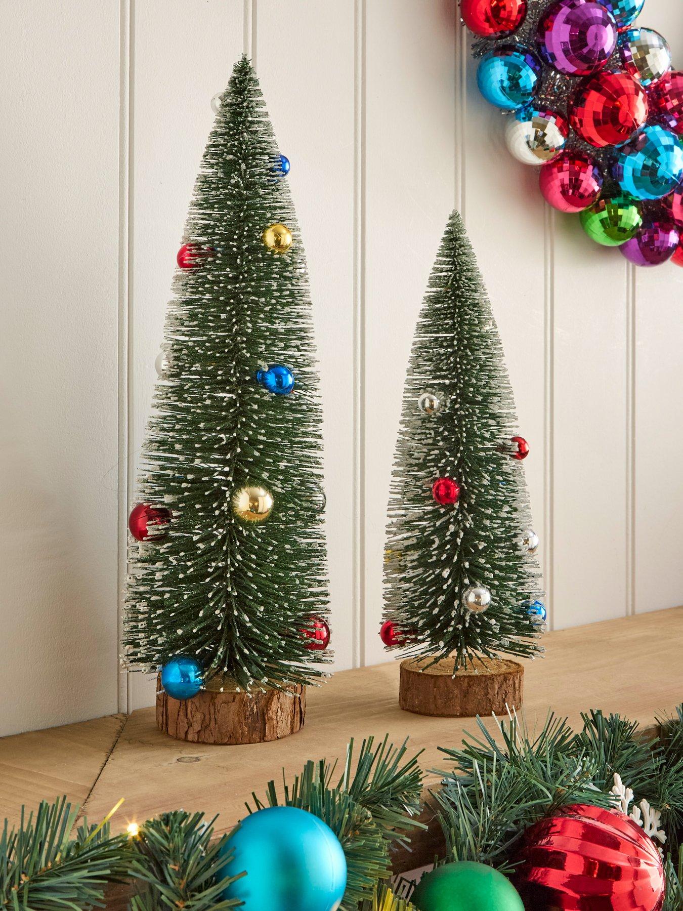 Three Kings Set of 2 Frosted Fir Christmas Trees with Baubles